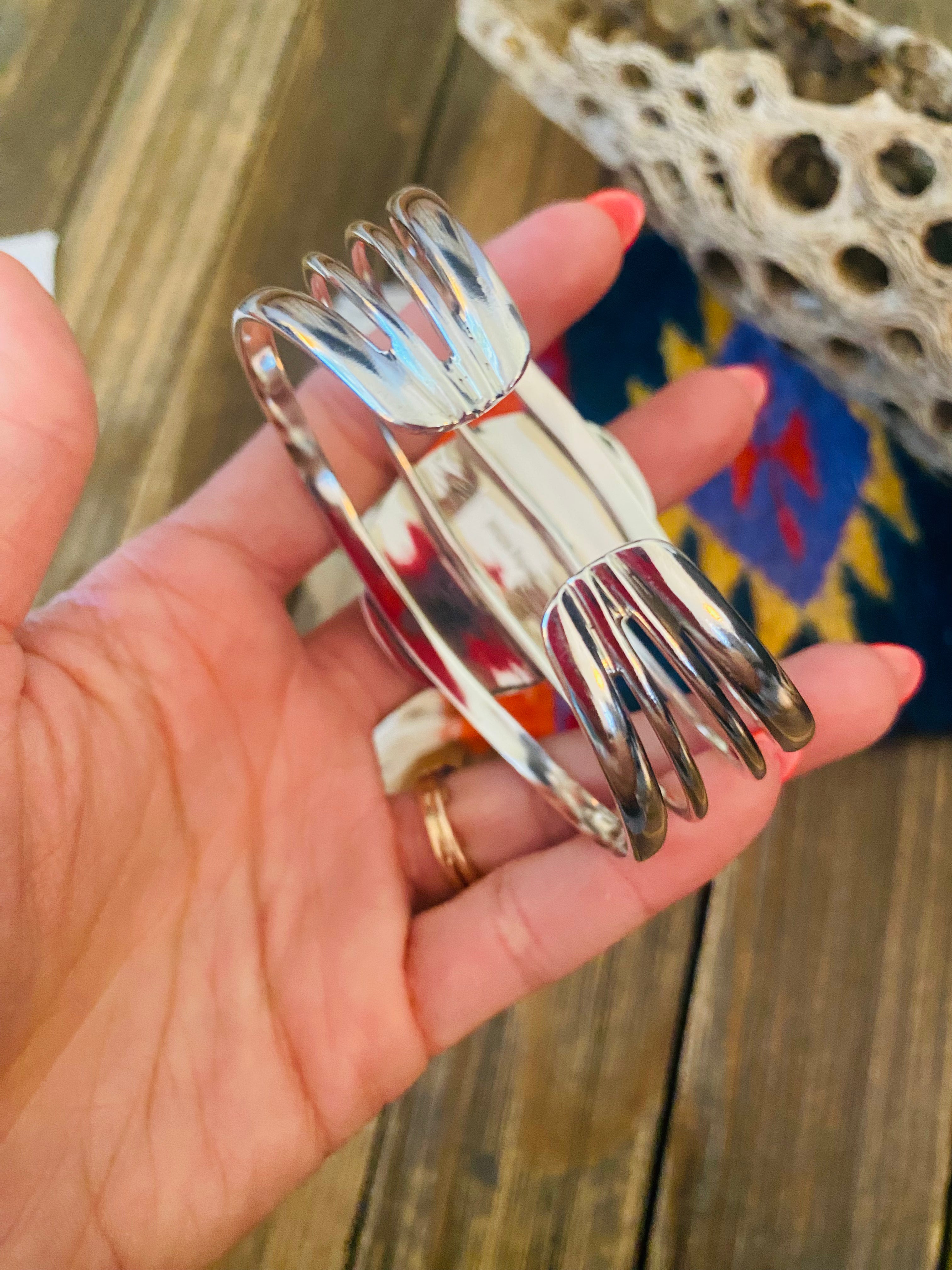 Handmade Sterling Silver & Royston Turquoise Cluster Cuff Bracelet