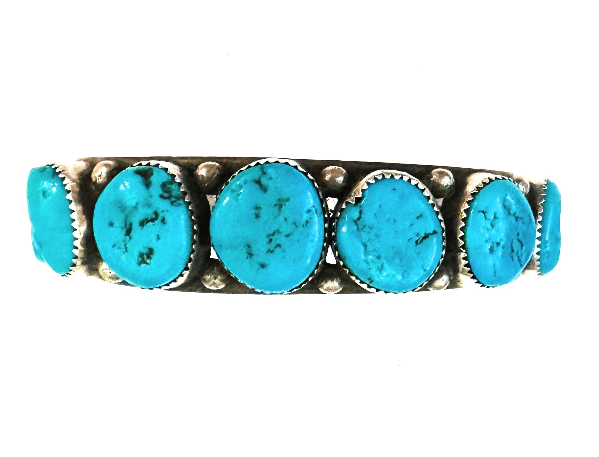 Navajo Old Pawn Vintage Kingman Turquoise & Sterling Silver Cuff Bracelet /