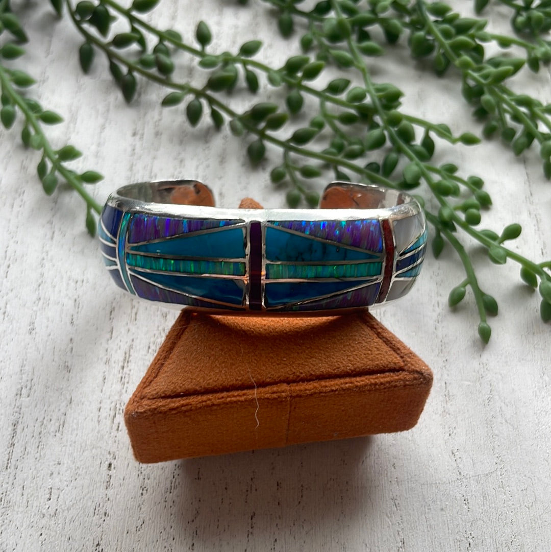“The Fire Opal Cuff” Sterling Silver Fire Multi Stone Opal Cuff Bracelet /