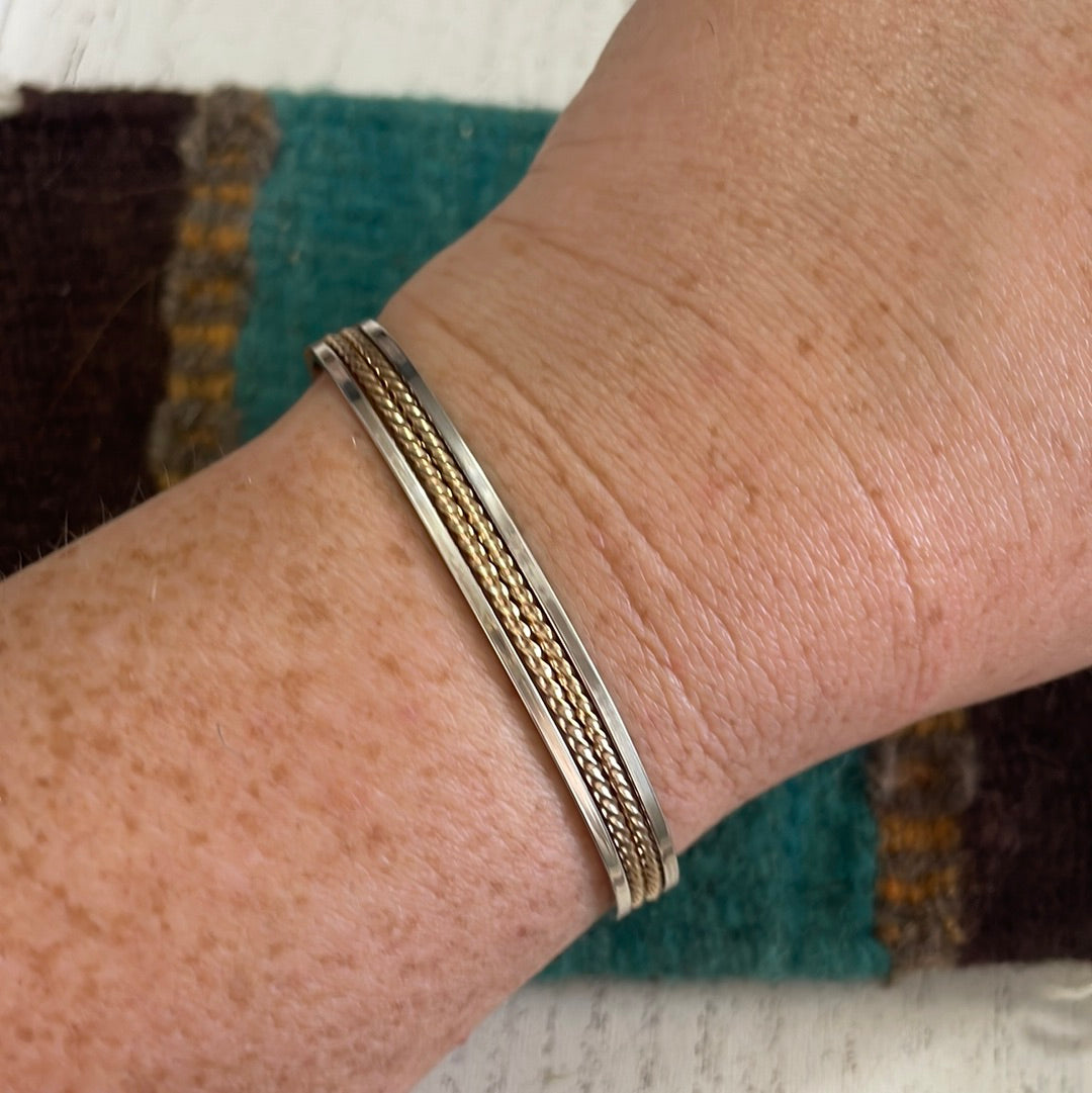 Handcrafted 12kt Overlay & Sterling Silver Adjustable Cuff Bracelet Signed