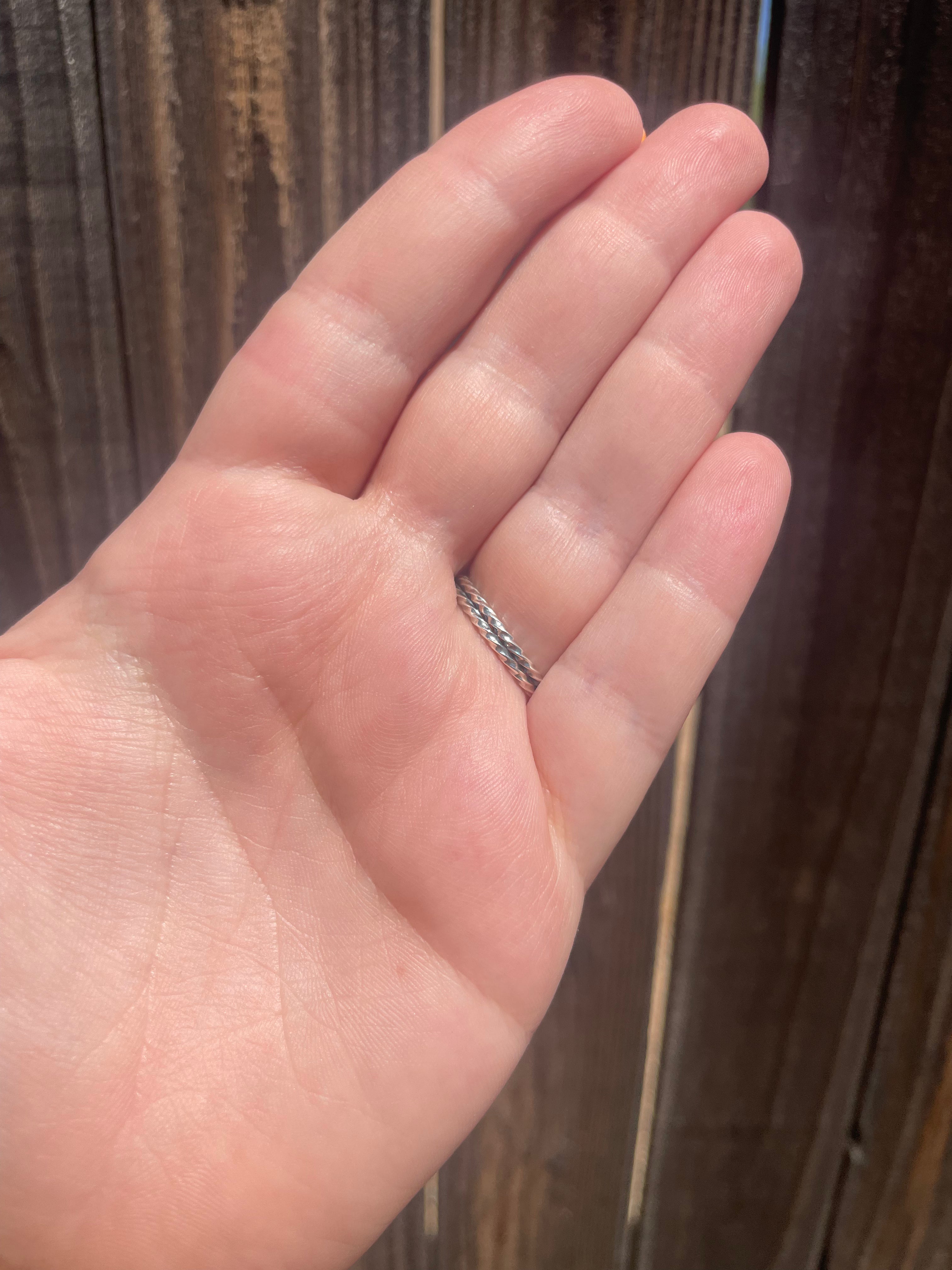 Handcrafted Small Stone Natural Kingman Turquoise Sterling Silver Braided Band Ring