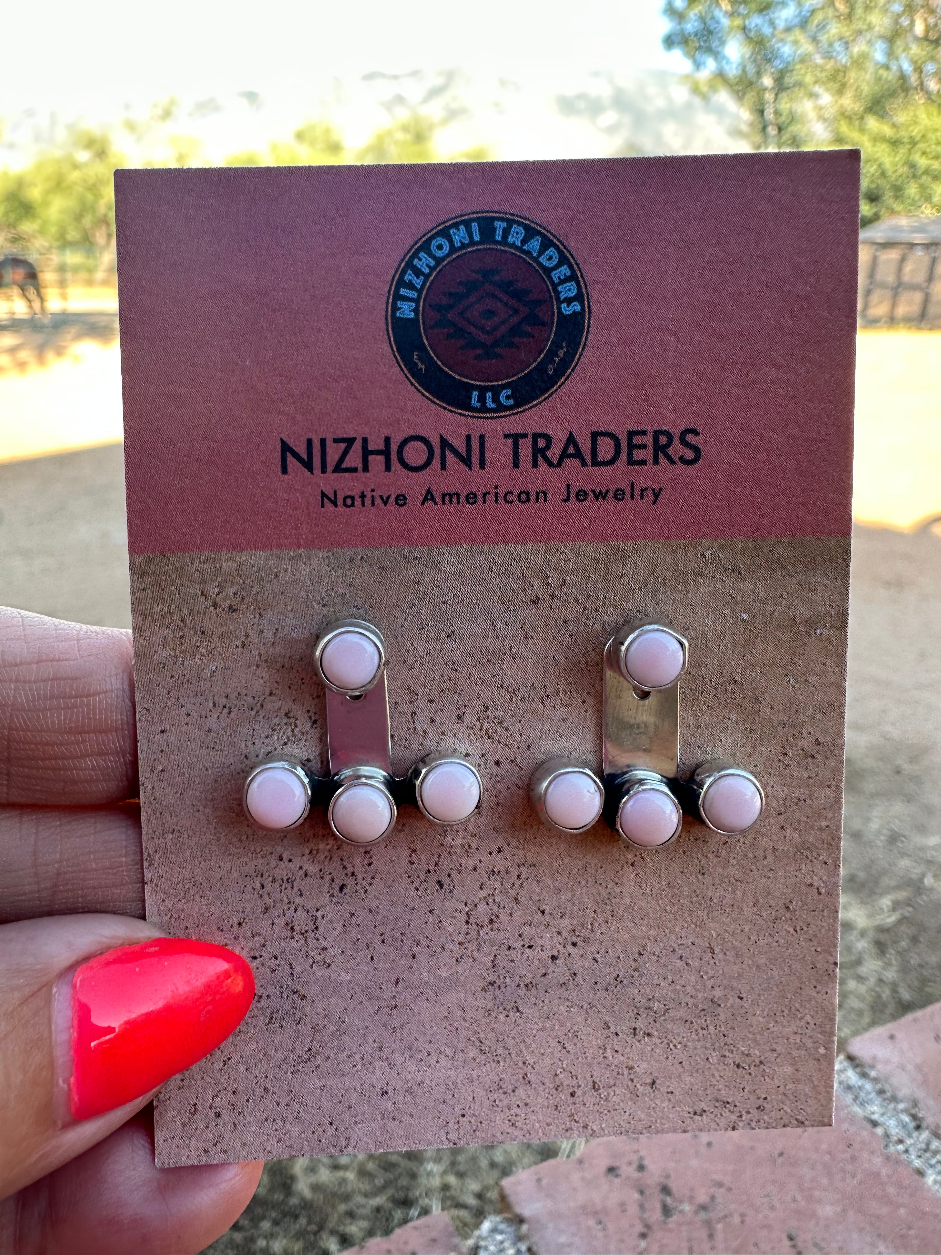 Handcrafted Sterling Silver & Pink Conch Ear Jacket Earrings