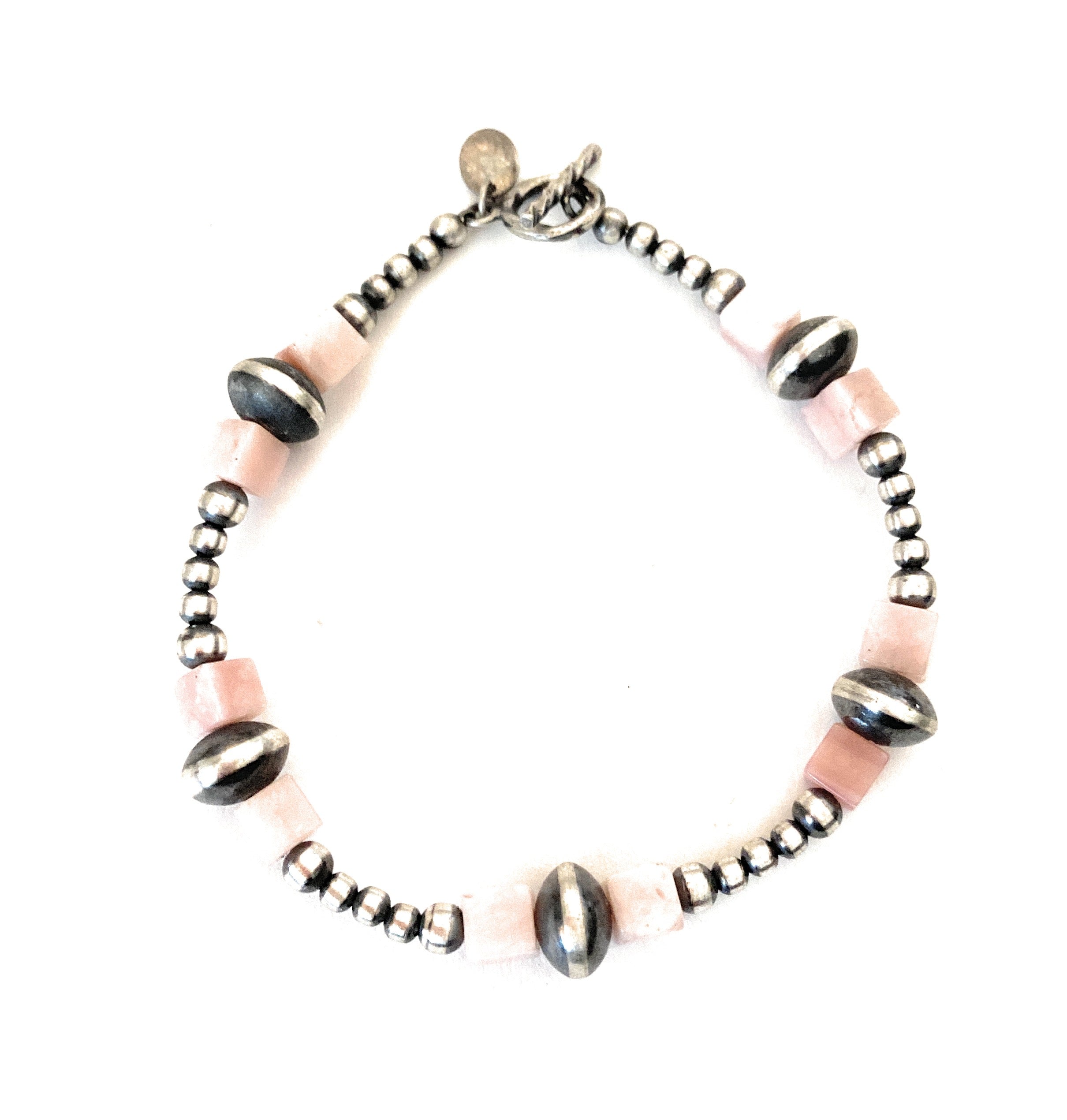 Queen Pink Conch Shell & Sterling Silver Beaded Bracelet