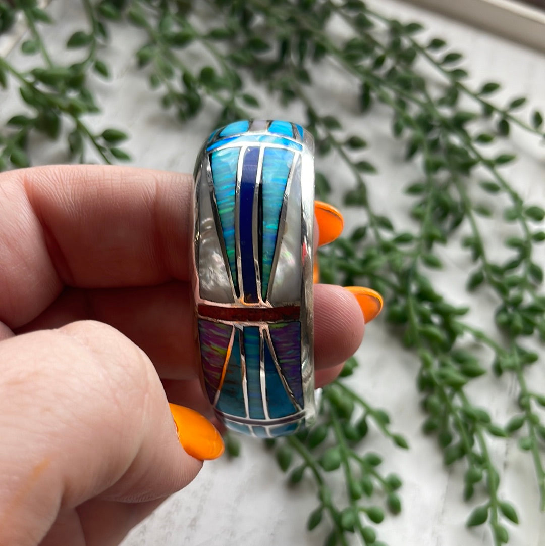 “The Fire Opal Cuff” Sterling Silver Fire Multi Stone Opal Cuff Bracelet /