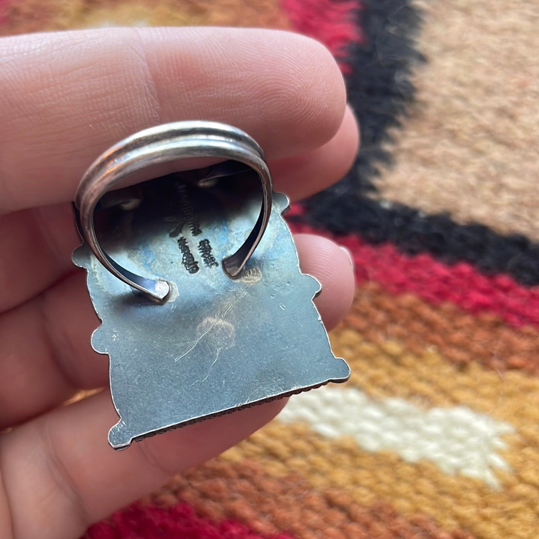 Handcrafted Sterling Silver & White Buffalo Cluster Ring Signed Jacquline Silver