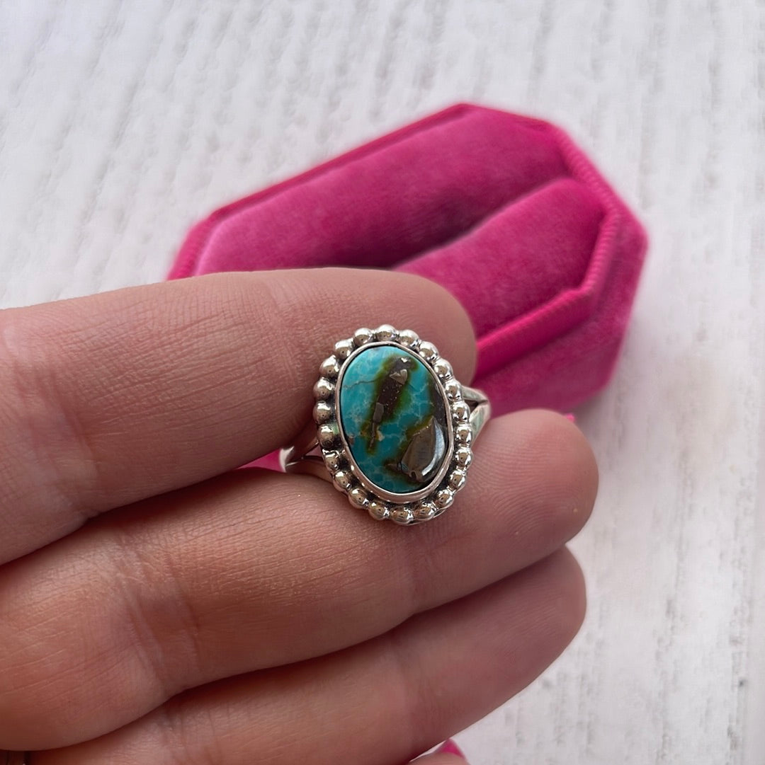 “The Paradise” Handcrafted Turquoise Sterling Silver Ring Size 8.5