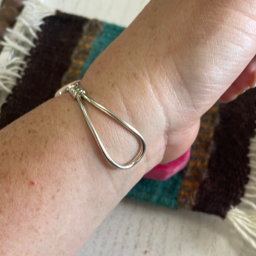 Handcrafted Pink Conch & Sterling Silver Adjustable Cuff Bracelet Signed C Yazzie