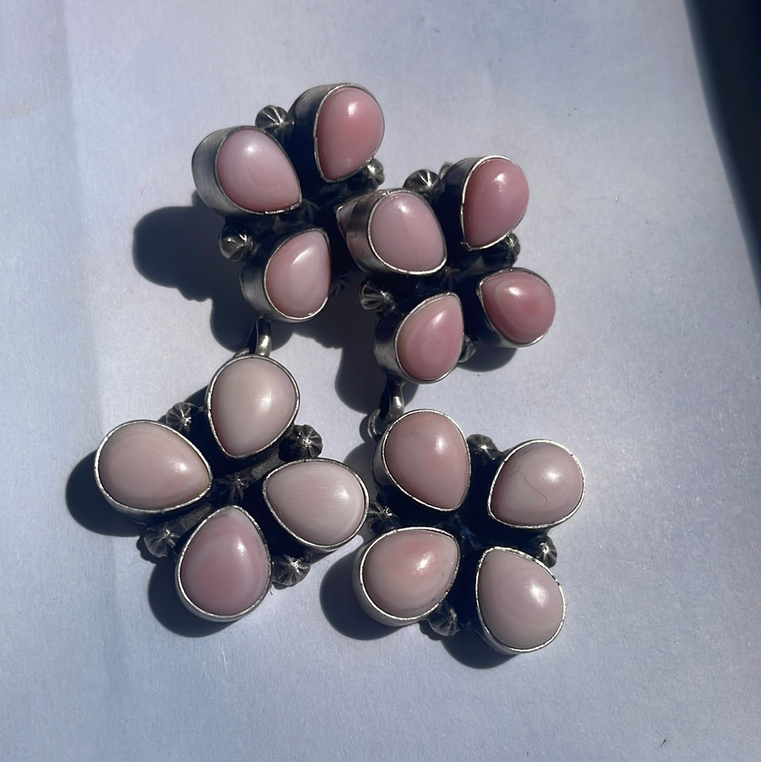 Handcrafted Pink Conch and Sterling Silver Dangle Earrings