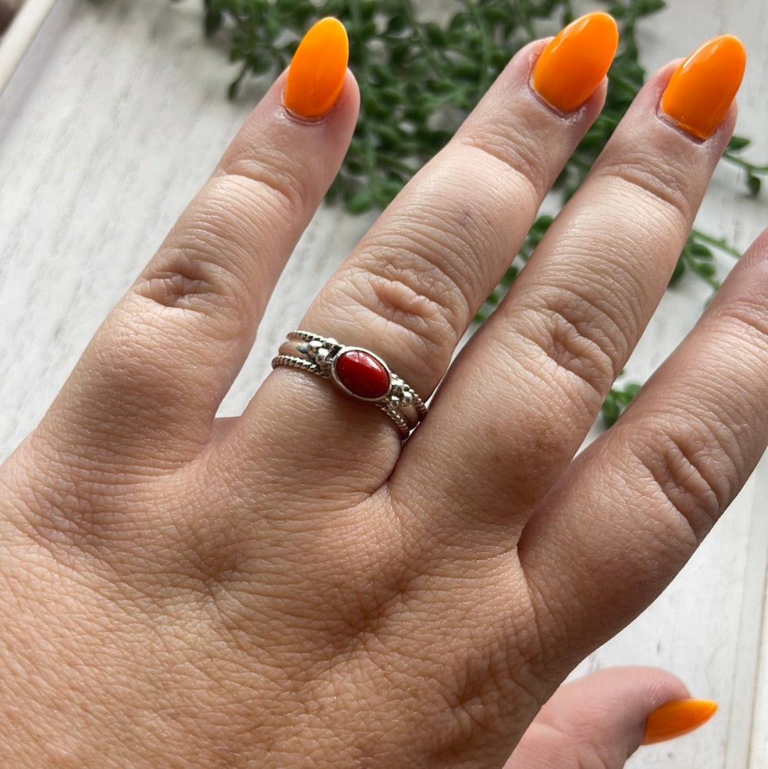 Handcrafted Sterling Silver Single Stone Coral Ring
