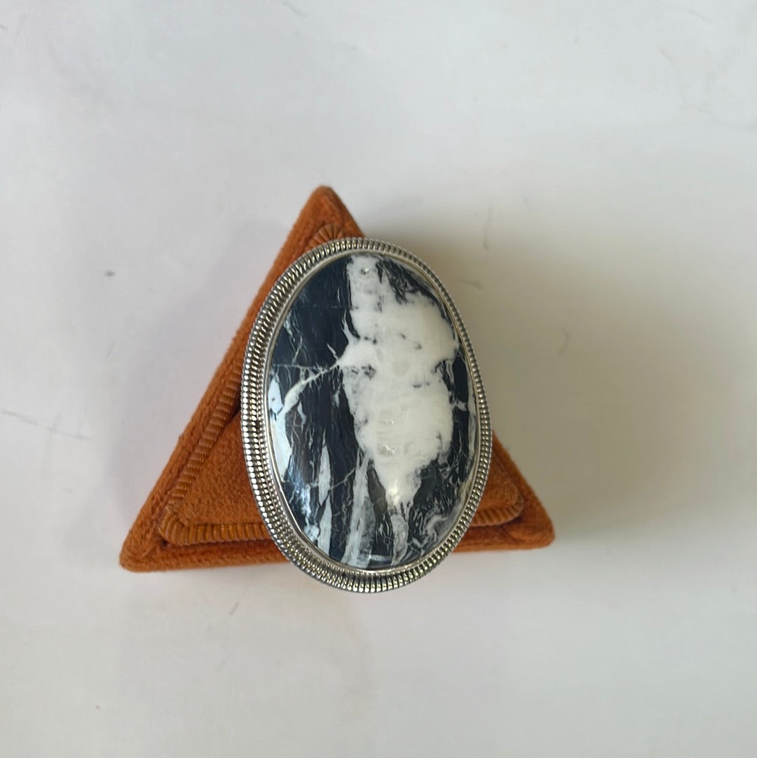 Handcrafted Sterling Silver & White Buffalo Adjustable Ring Signed