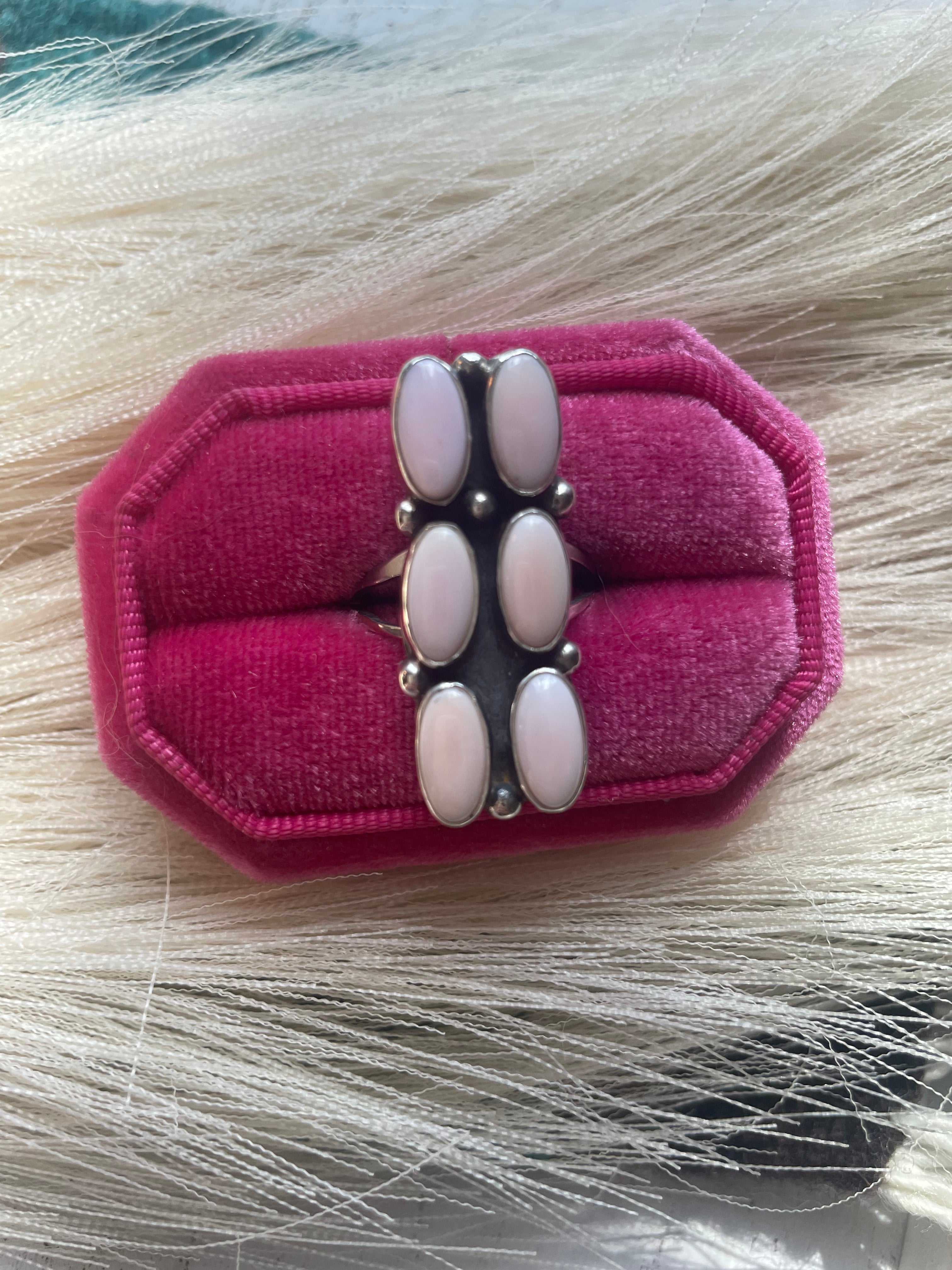 “The Lexi” Beautiful Handcrafted Sterling Silver & Pink Conch Ring Signed J Begay