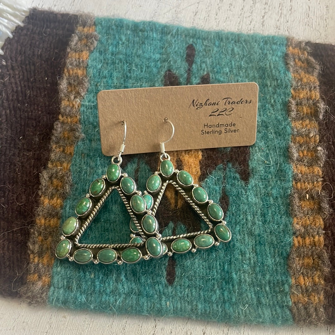 Beautiful Handmade Turquoise Triangle Wire Dangle Earrings By Dan Dodson