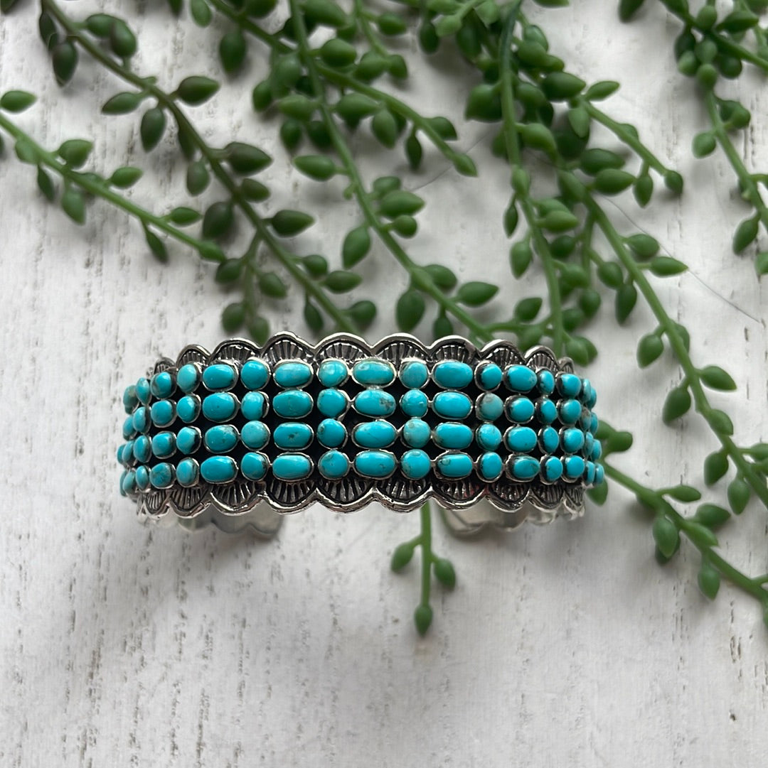 “The 4 Row Turquoise Cuff” Sterling Silver Turquoise Cuff Bracelet /