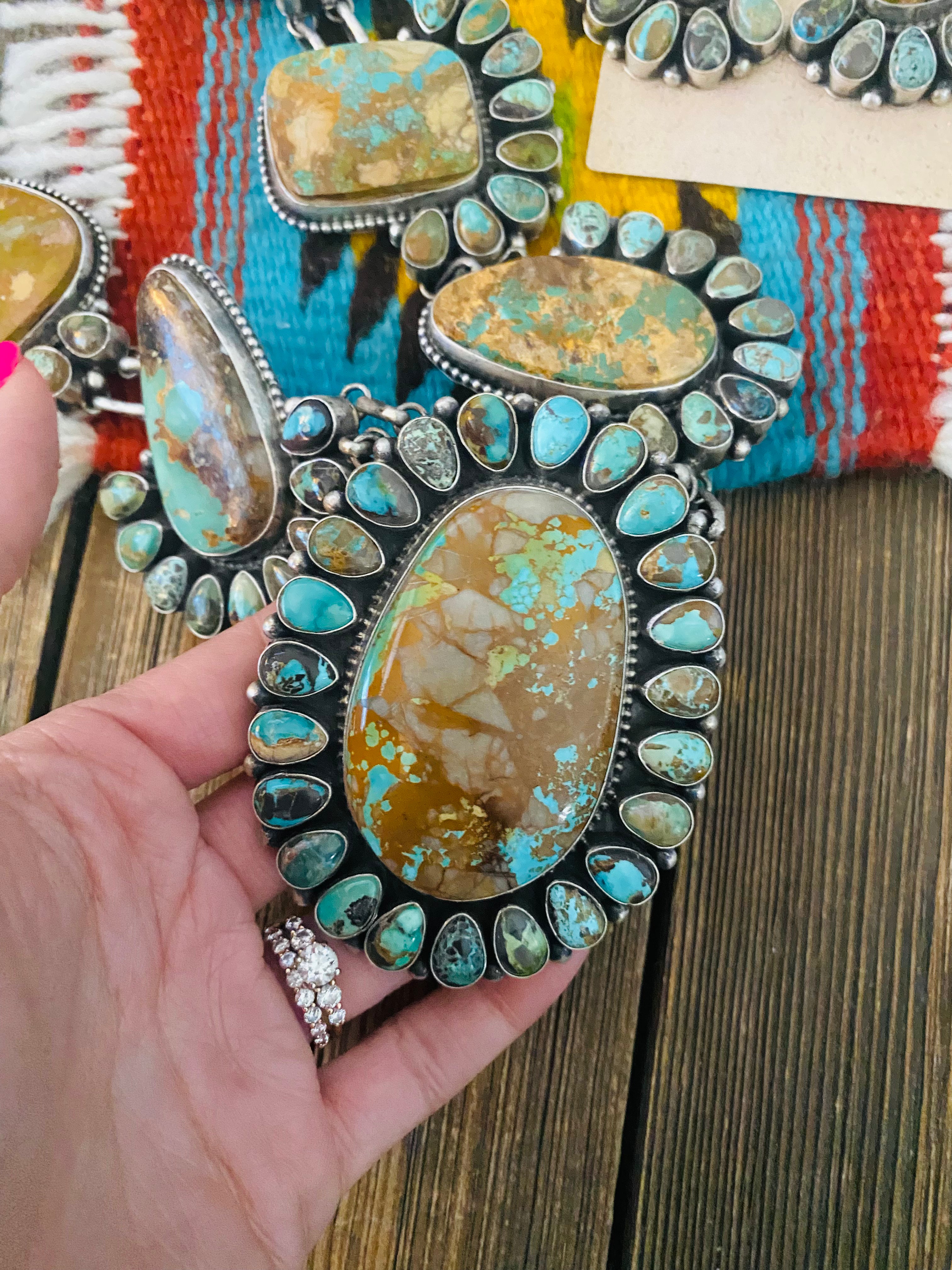 Stunning Navajo Sterling Silver & Royston Turquoise Necklace Set by Blaine Yellowhorse