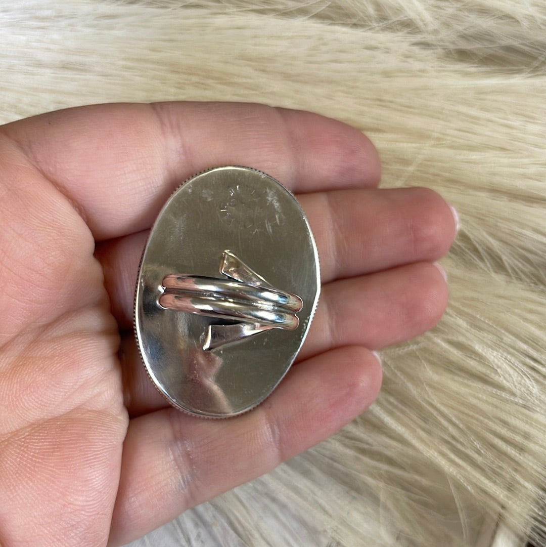 Handcrafted Sterling Silver & White Buffalo Adjustable Ring Signed