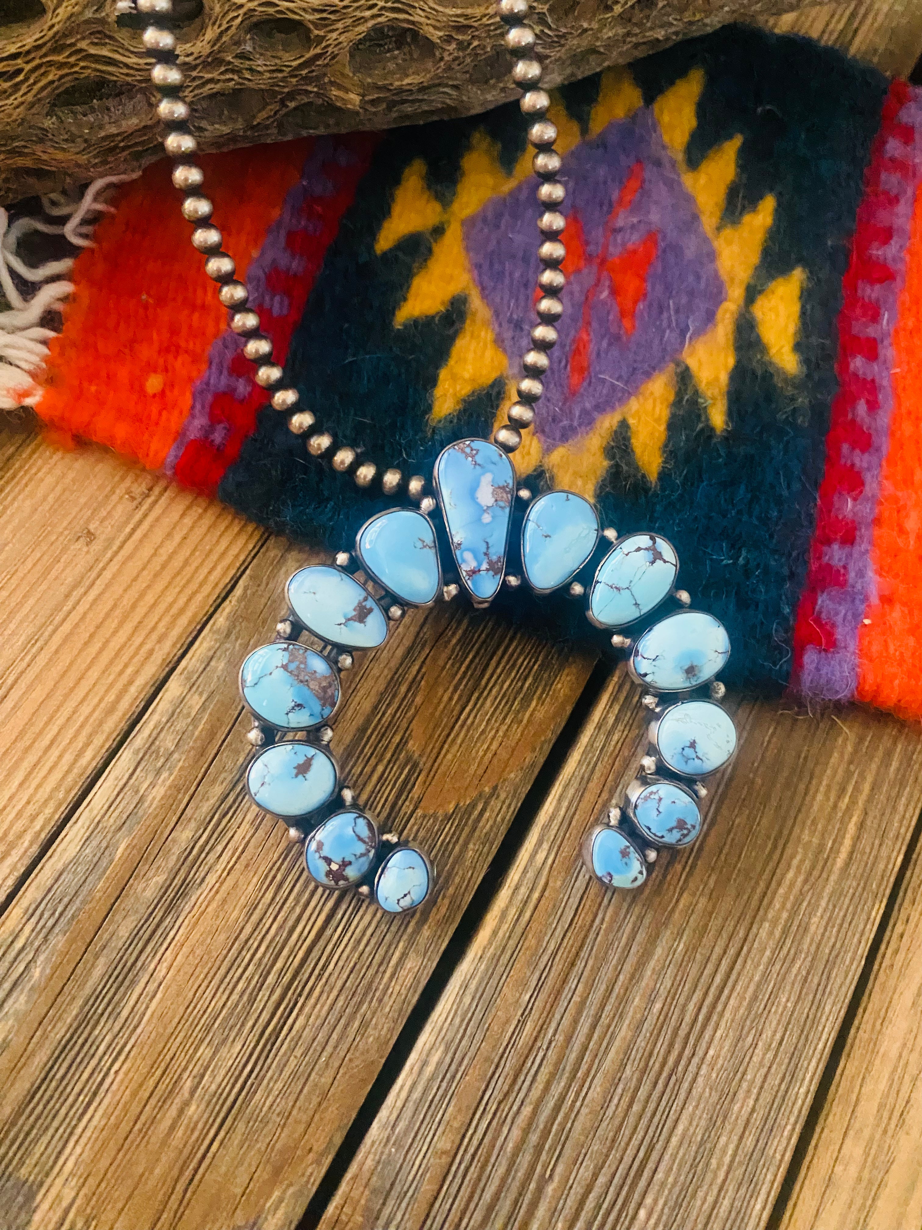 Handcrafted Sterling Silver and Golden Hills Turquoise Naja Pendant