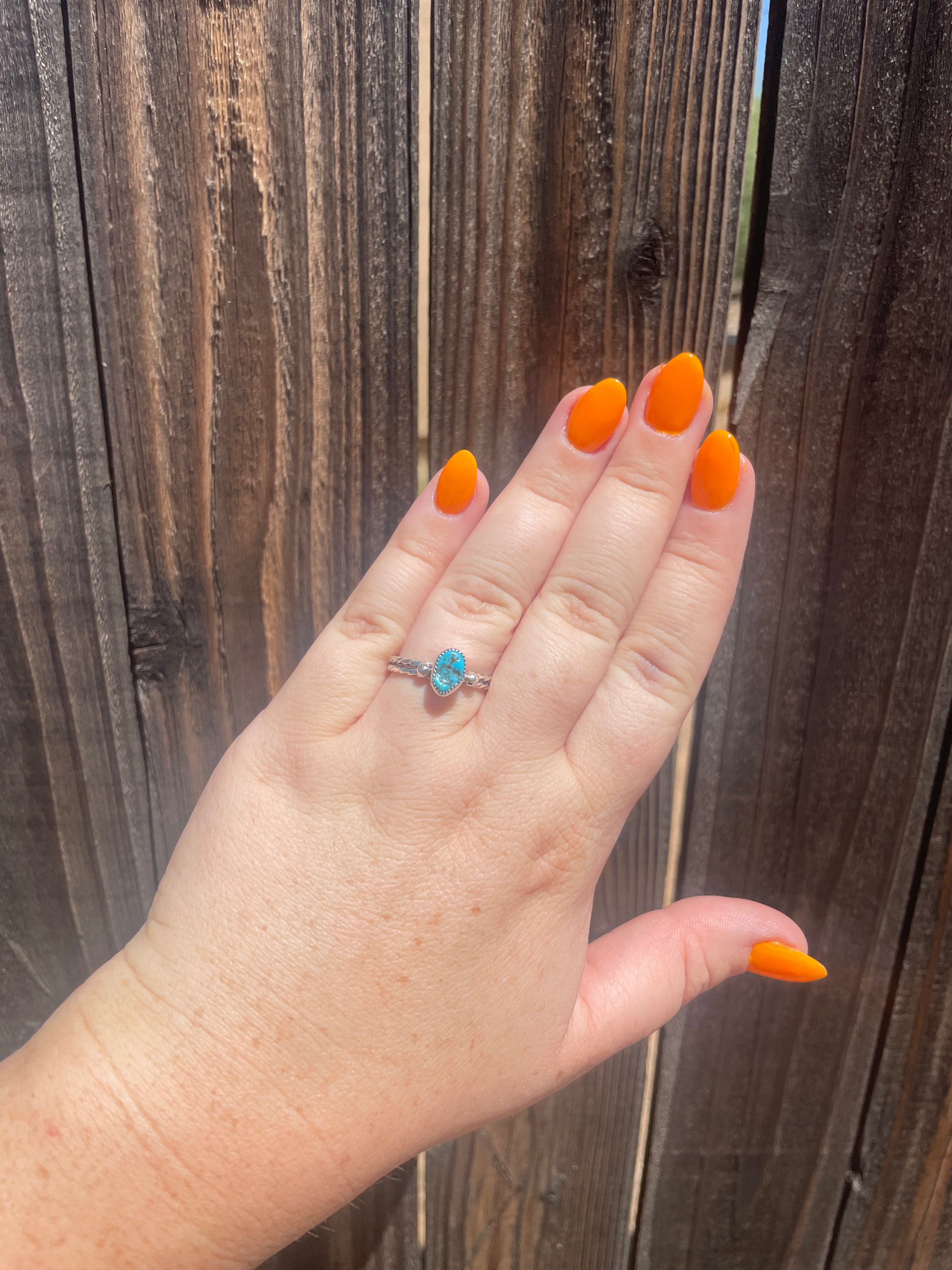 Handcrafted Small Stone Natural Kingman Turquoise Sterling Silver Braided Band Ring