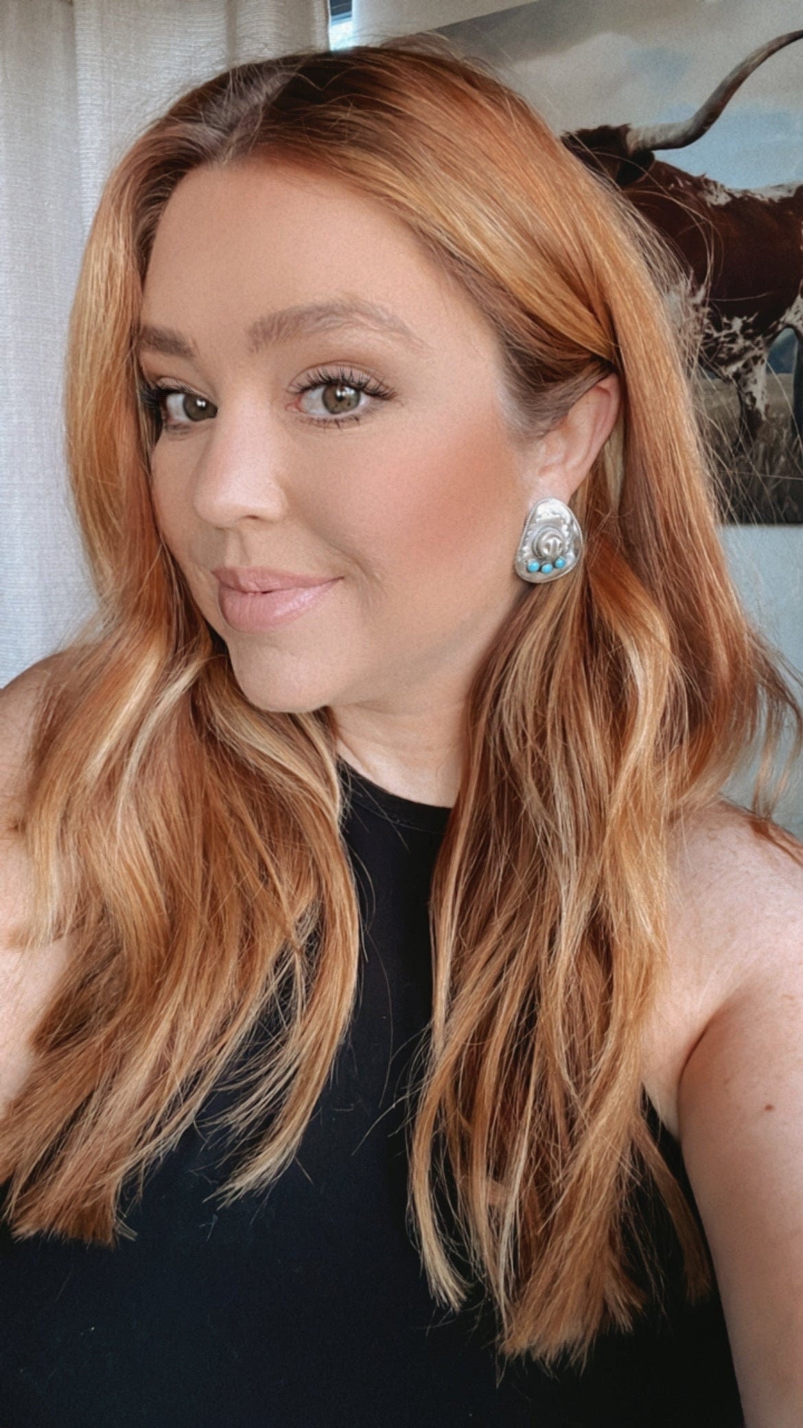 Handcrafted Cowboy Hat Sterling Silver & Turquoise Concho Post Earrings