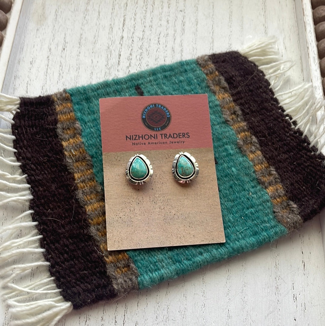 Beautiful Handcrafted Turquoise And Sterling Silver Teardrop Post Earrings