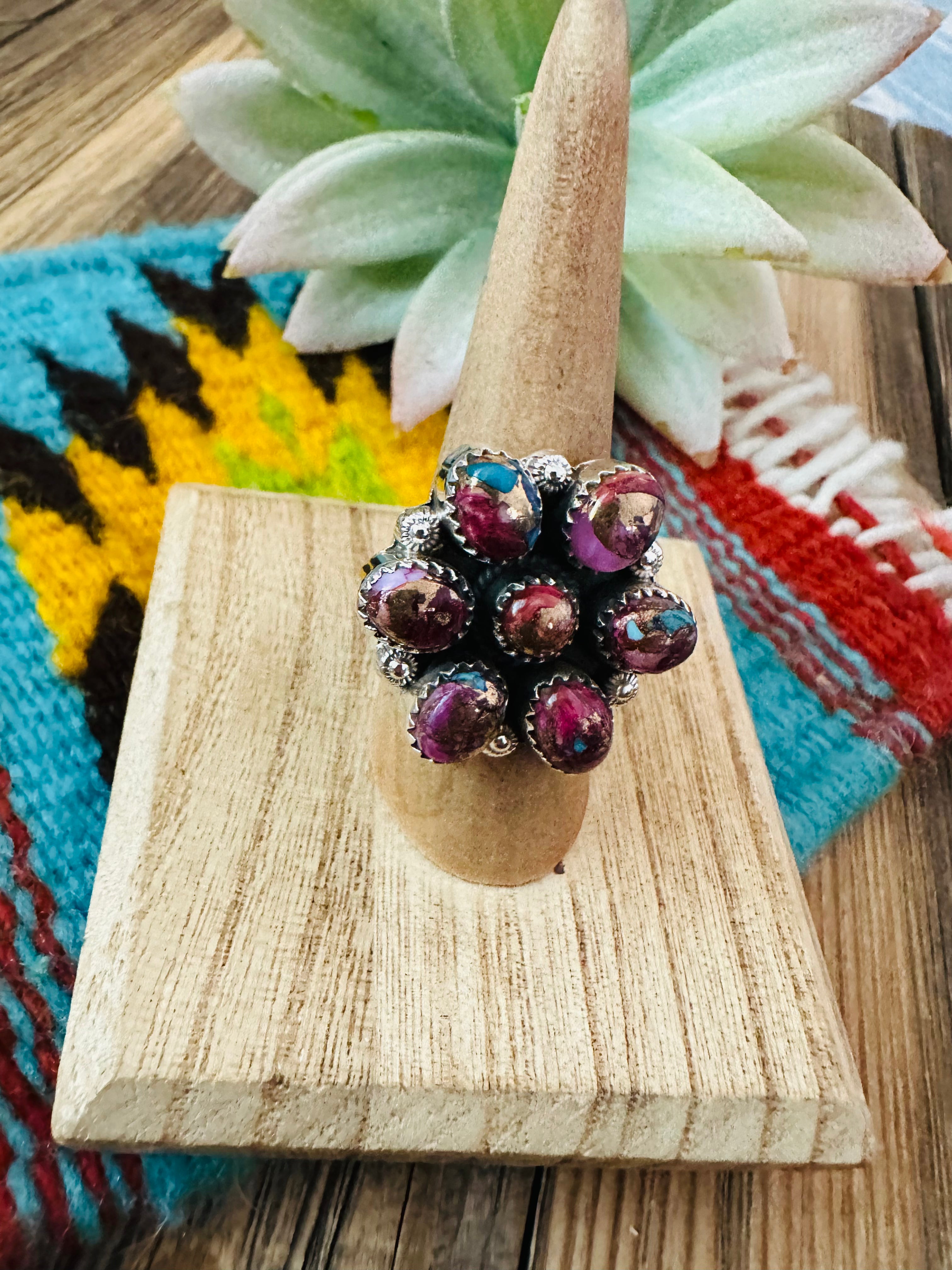 Handmade Sterling Silver & Pink Dream Mojave Cluster Adjustable Ring