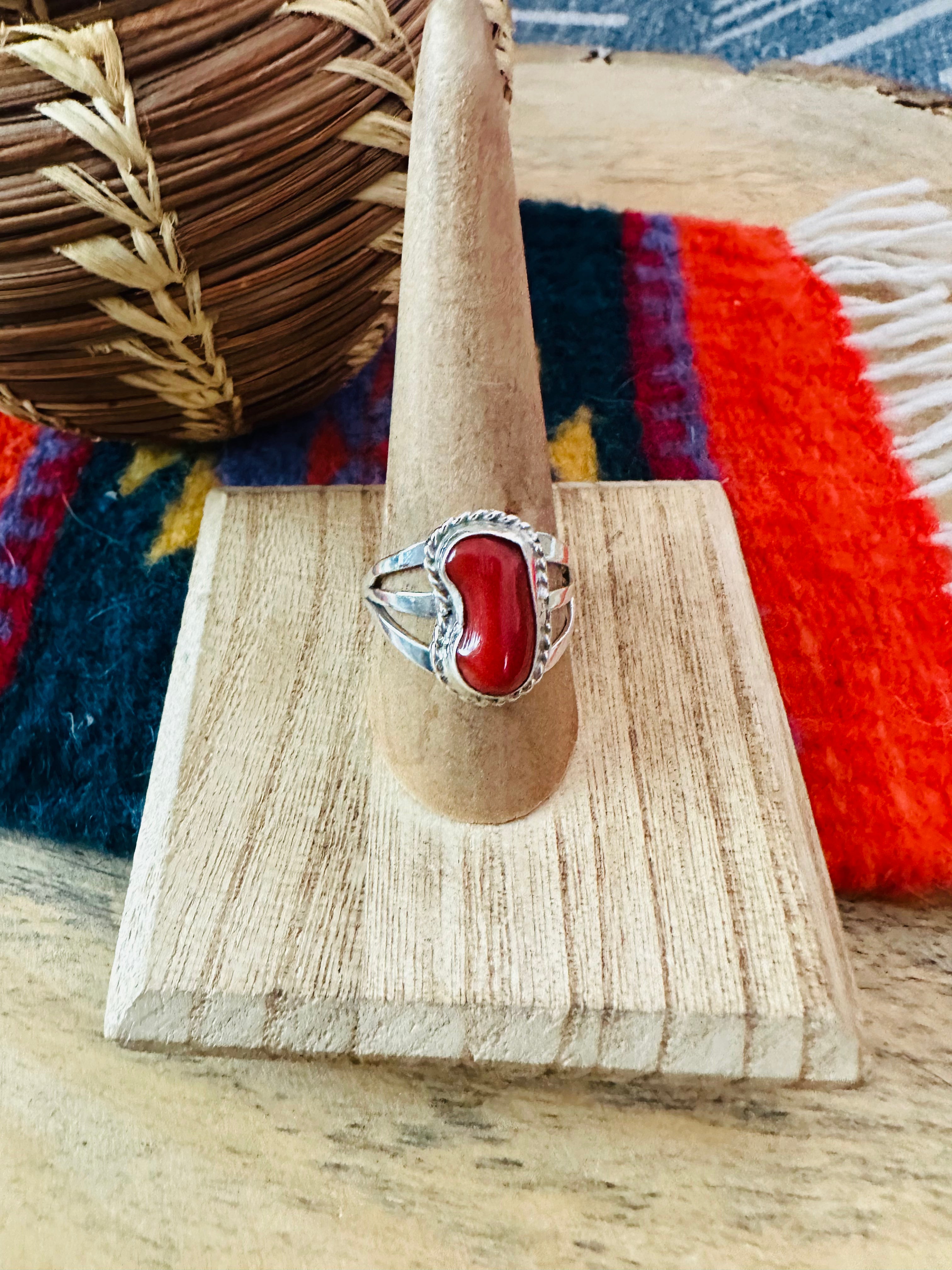 Handcrafted Red Coral & Sterling Silver Ring