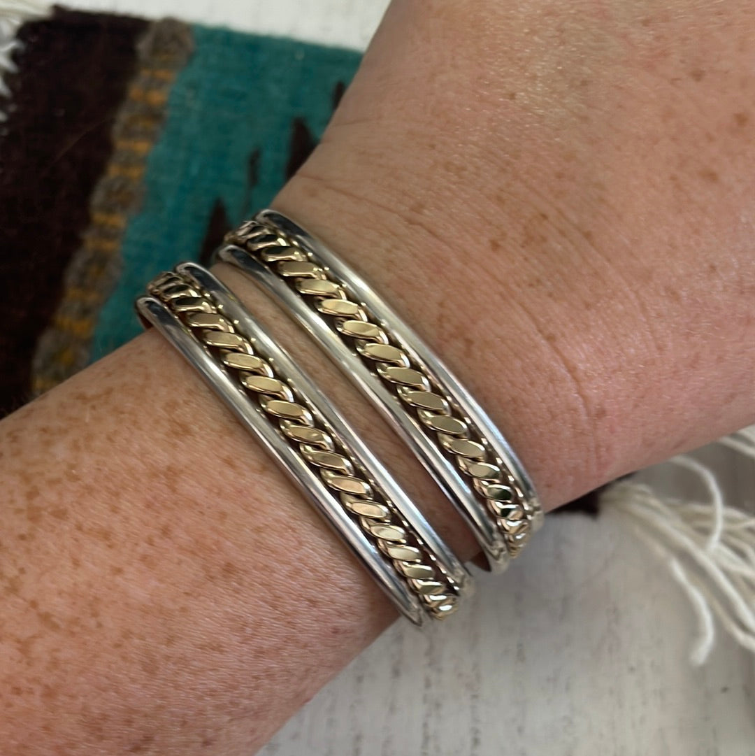 Handcrafted 12kt Overlay & Sterling Silver Adjustable Cuff Bracelet Signed