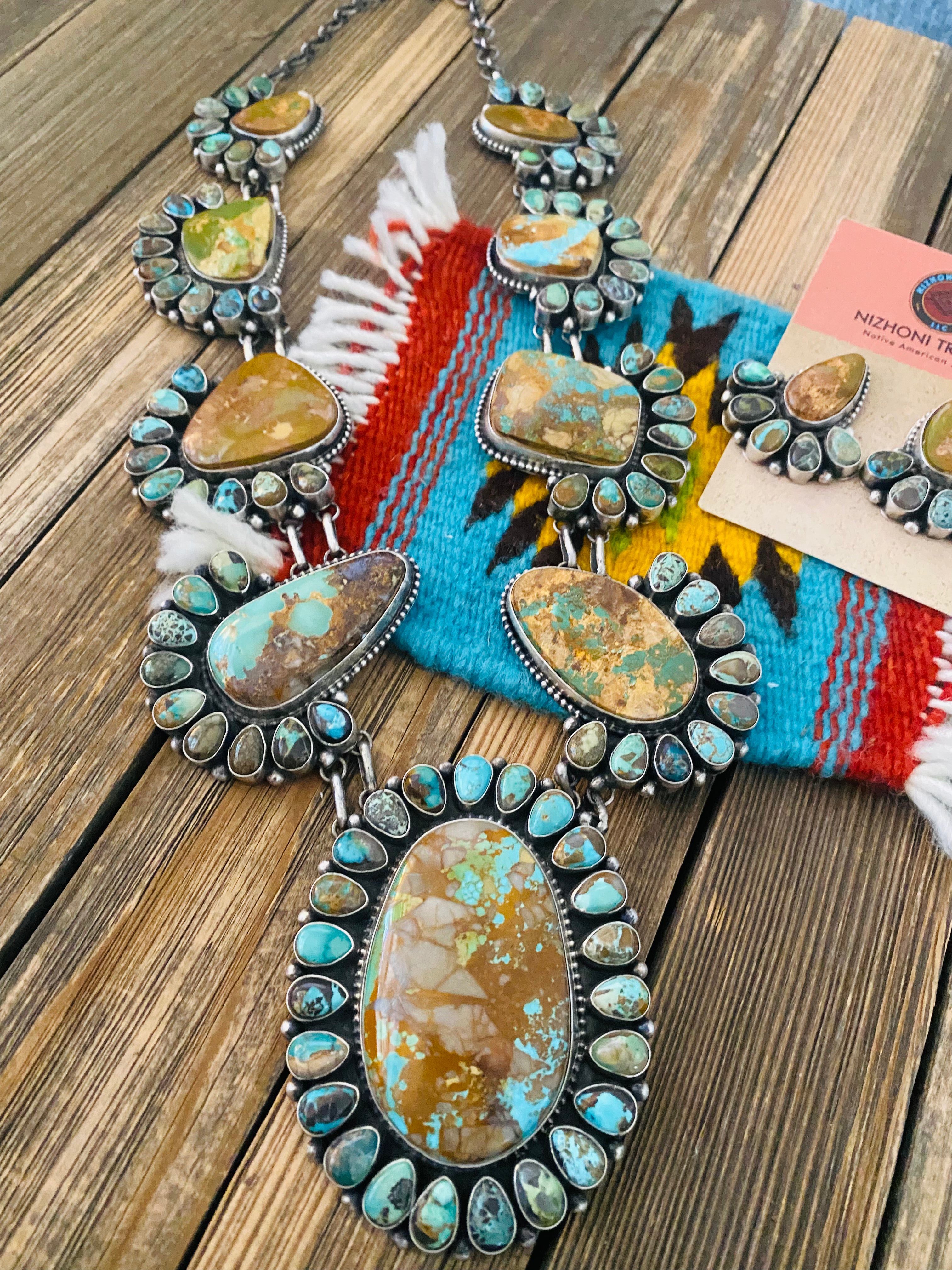 Stunning Navajo Sterling Silver & Royston Turquoise Necklace Set by Blaine Yellowhorse