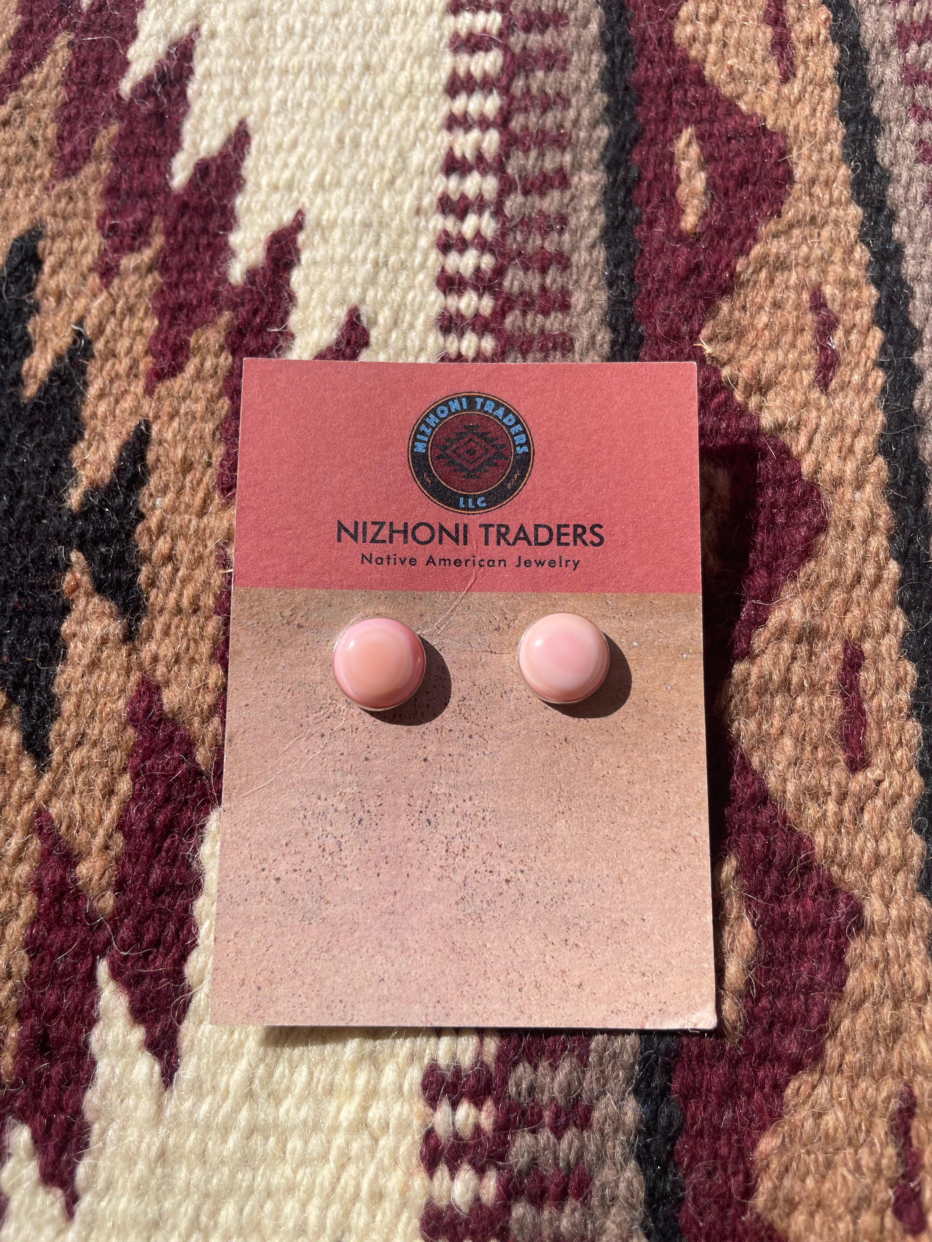 “The Sylvia” Queen Pink Conch & Sterling Silver Stud Earrings