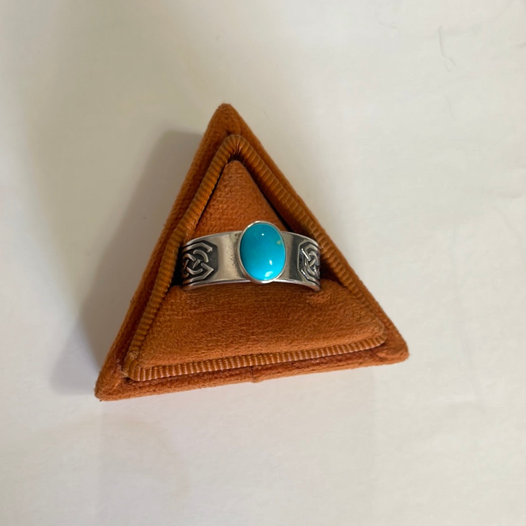 “Twisted Wire” Handcrafted Turquoise & Sterling Silver Ring Signed
