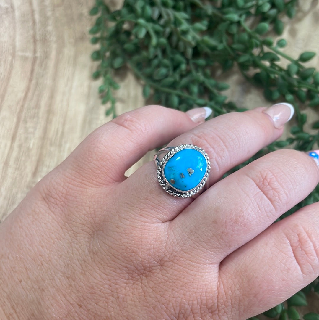 Handcrafted Turquoise & Sterling Silver Single Stone Ring