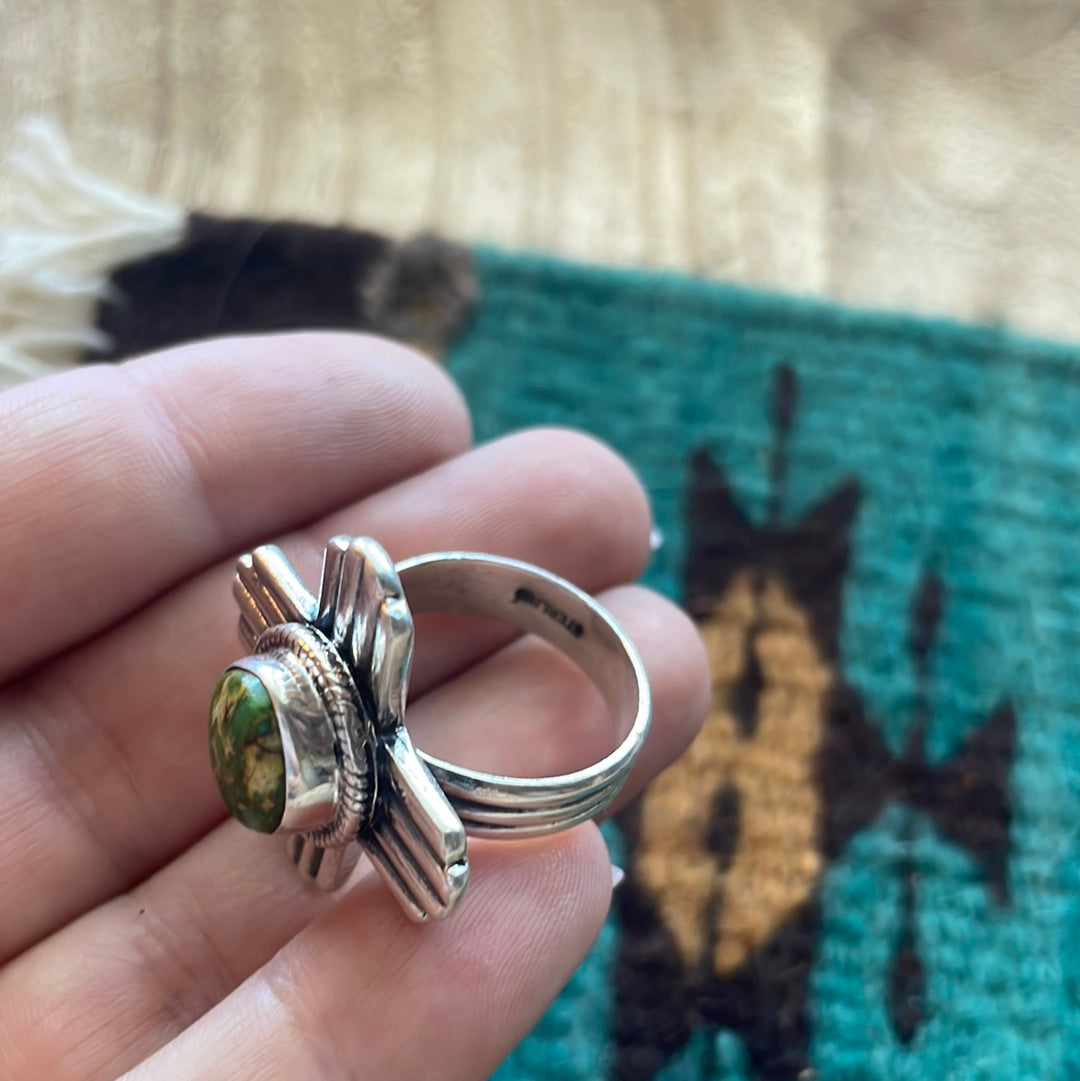 Amazing Zia Sterling Silver & Turquoise Ring Size 9.5 Signed