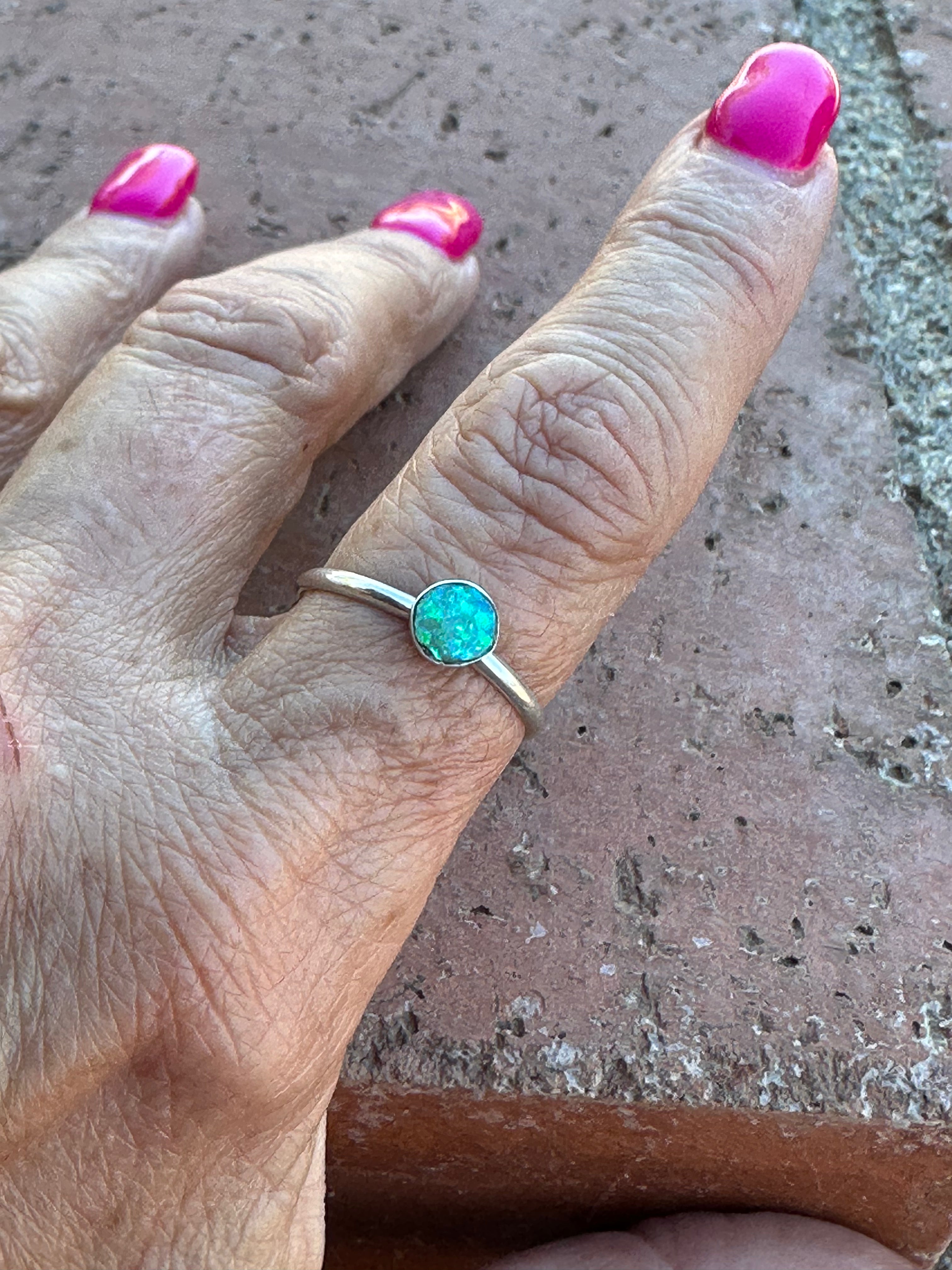 Handcrafted Sterling Silver & Green Opal Dot Ring