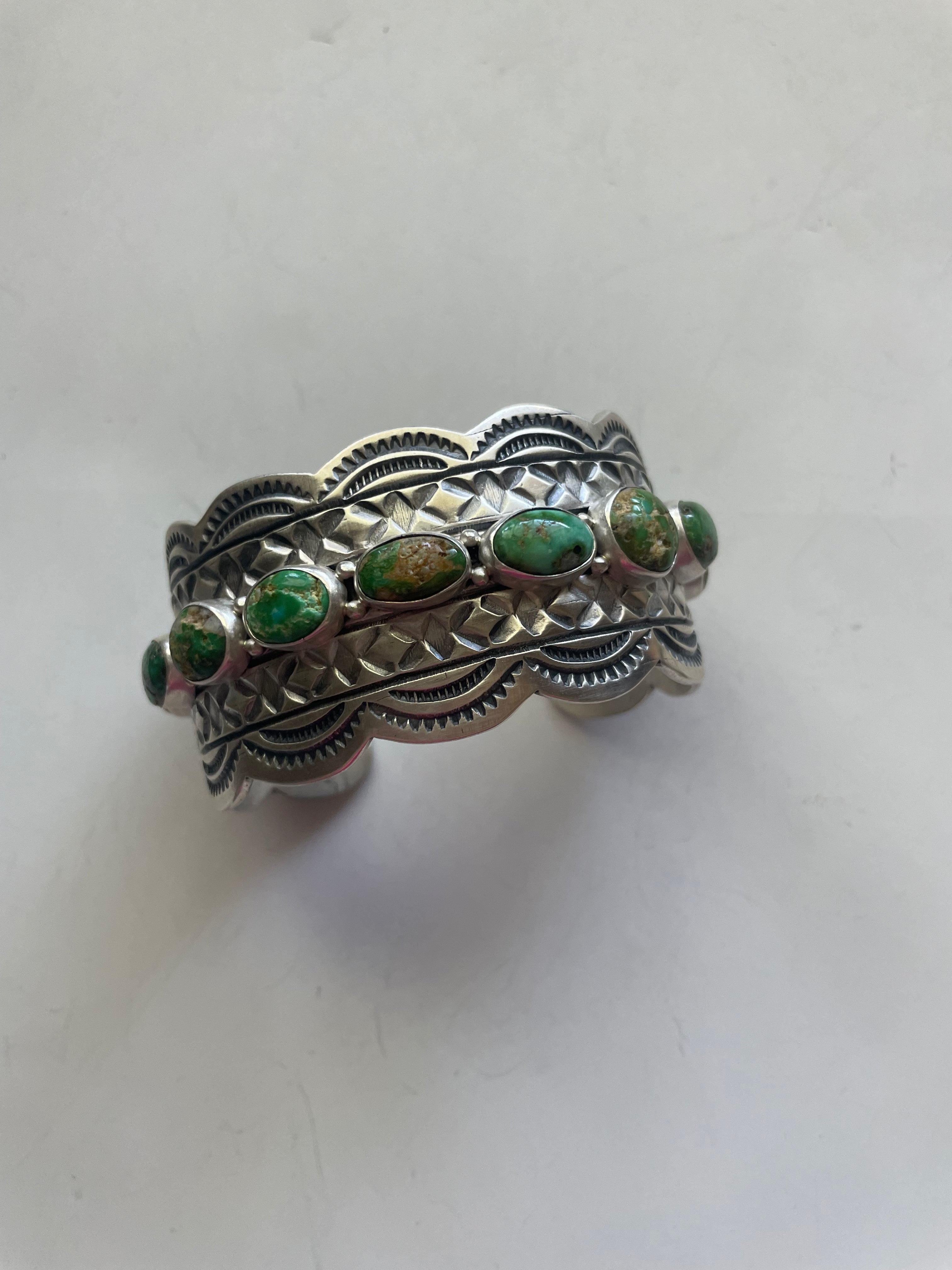 Navajo Sterling Sonoran Turquoise Bracelet Cuff Signed B Shorty /