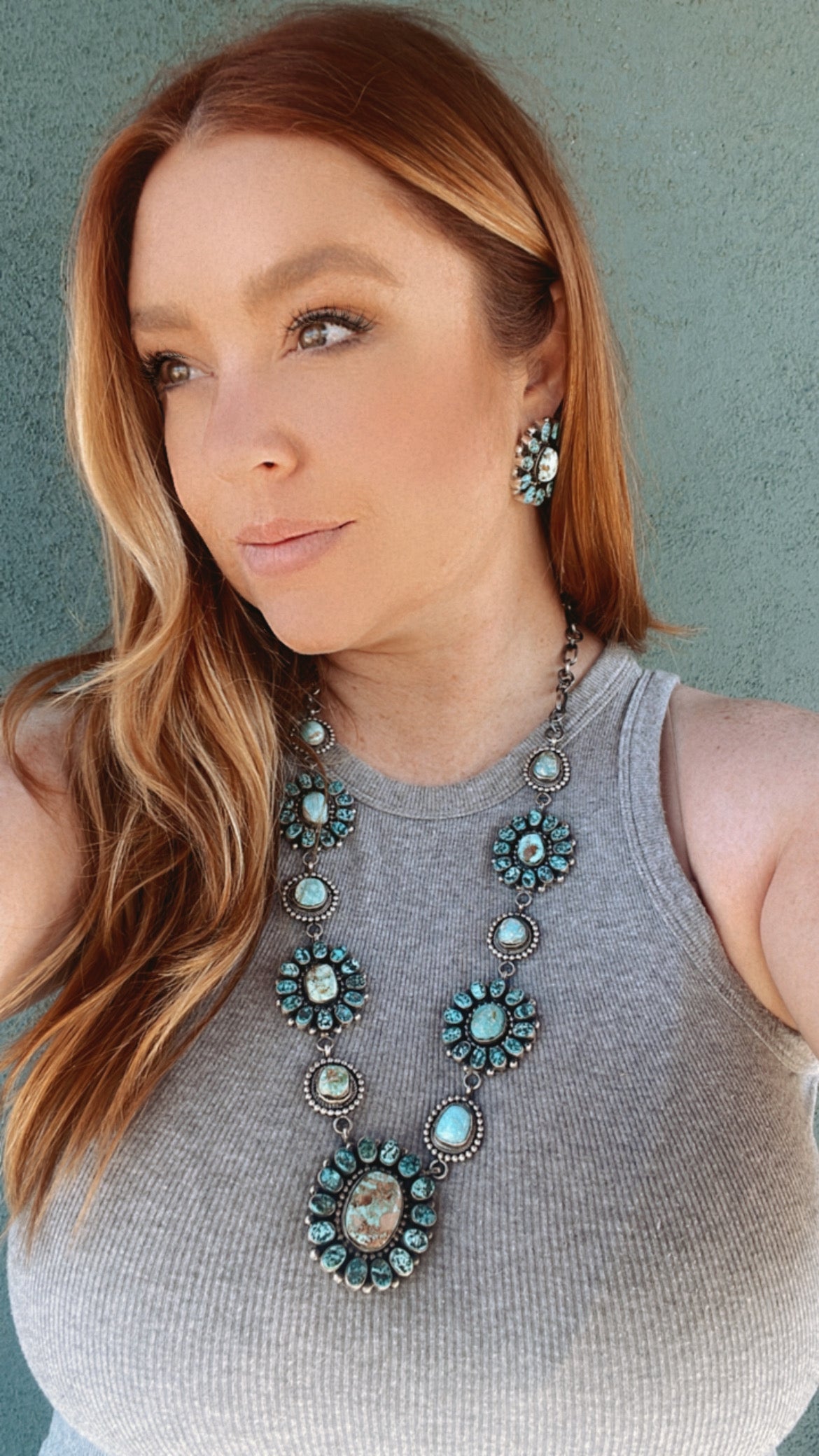 B Yellowhorse Navajo Sterling Silver Turquoise Necklace & Earring Set Signed