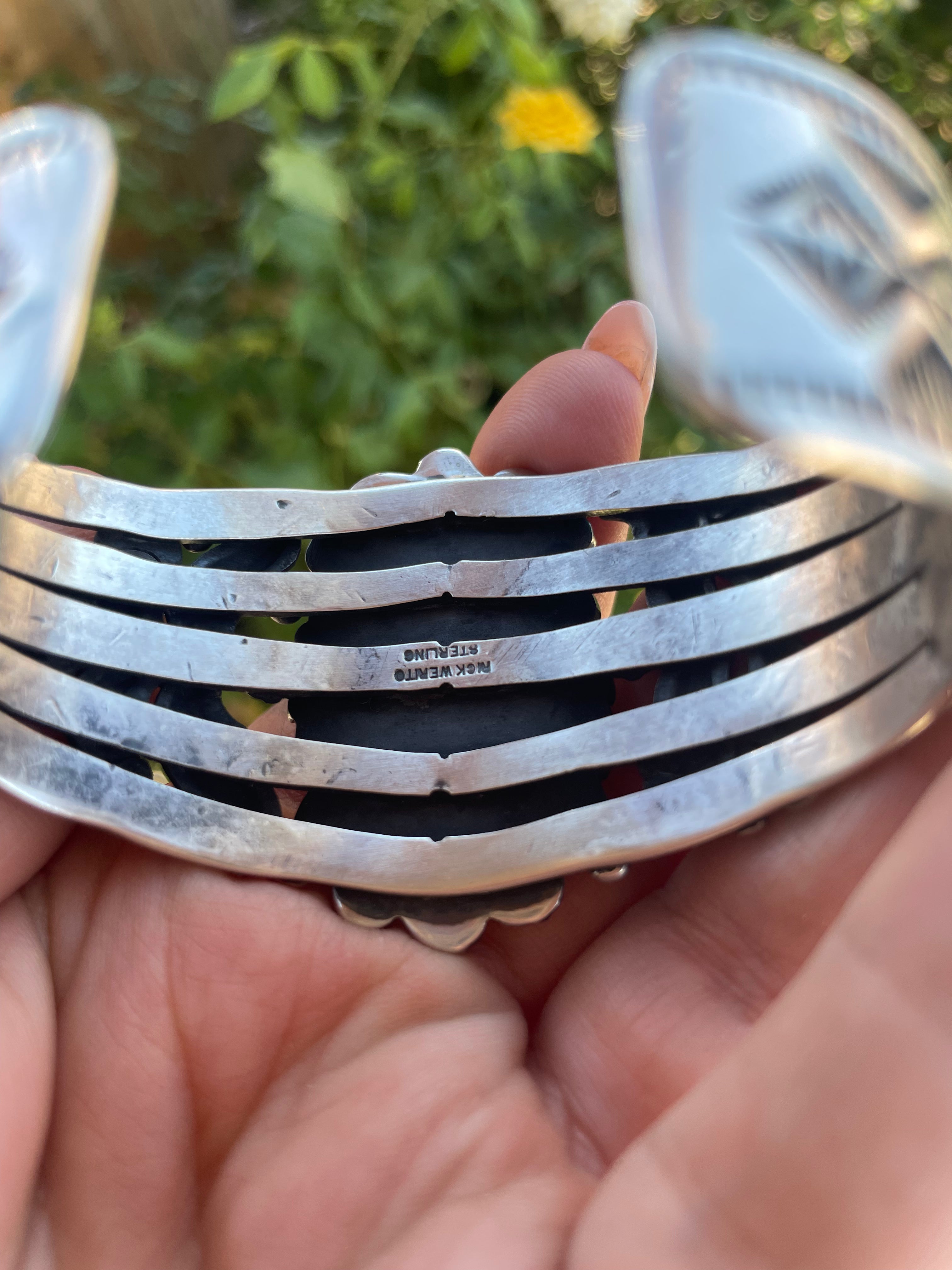 Handcrafted Turquoise & Sterling Silver Cuff Bracelet Signed Rick Werito