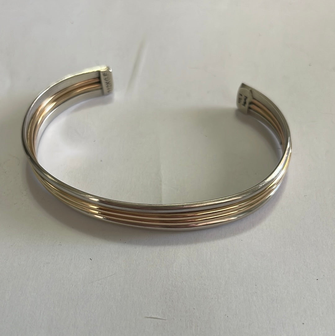 Handcrafted 12kt Overlay & Sterling Silver Adjustable Cuff Bracelet Signed
