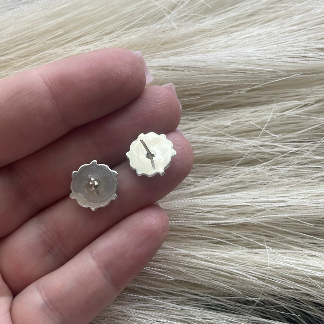 Handcrafted Sterling Silver & Turquoise 7 Stone Cluster Stud Earrings