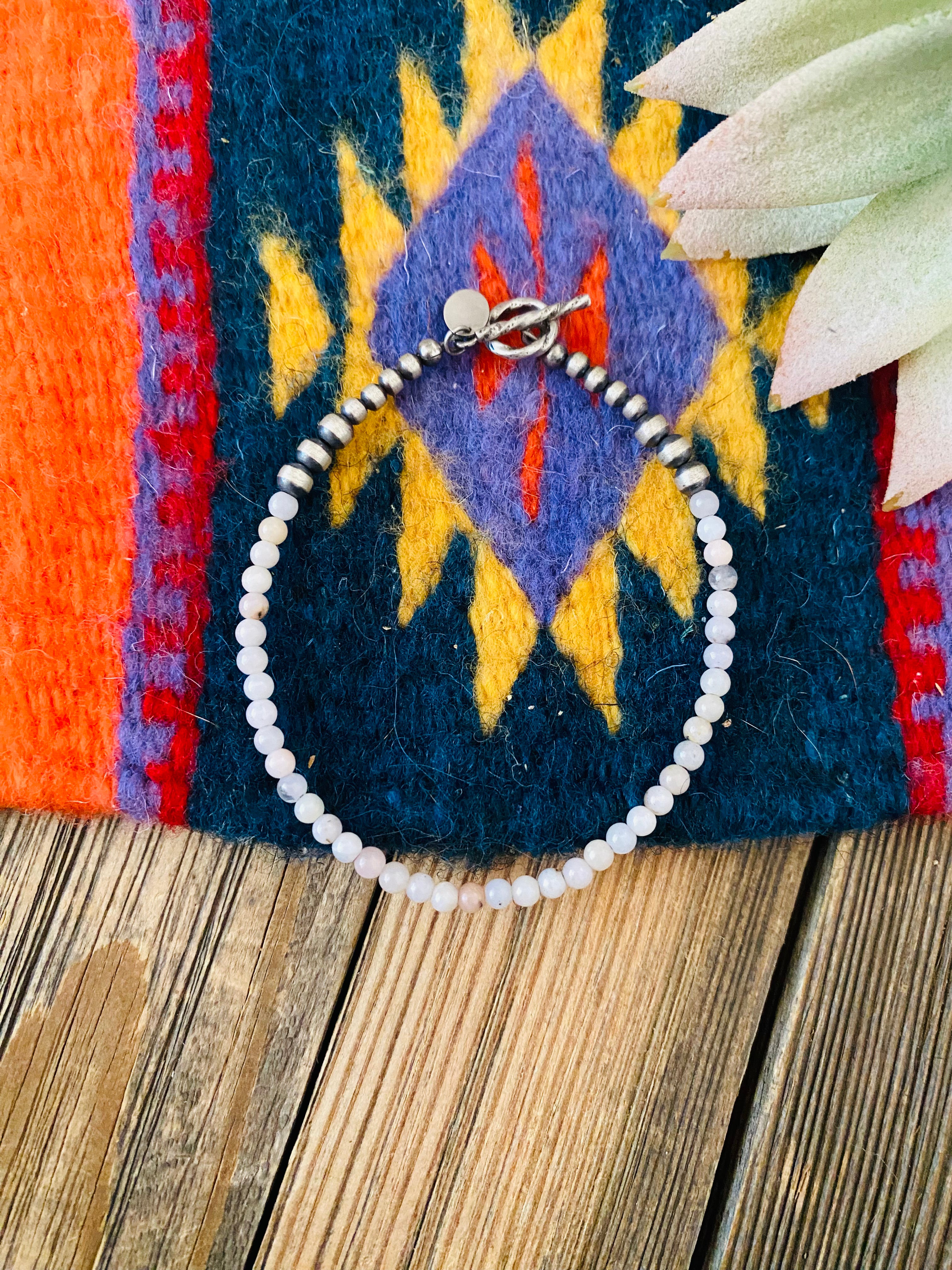 Handcrafted Queen Pink Conch Shell & Sterling Silver Beaded Bracelet