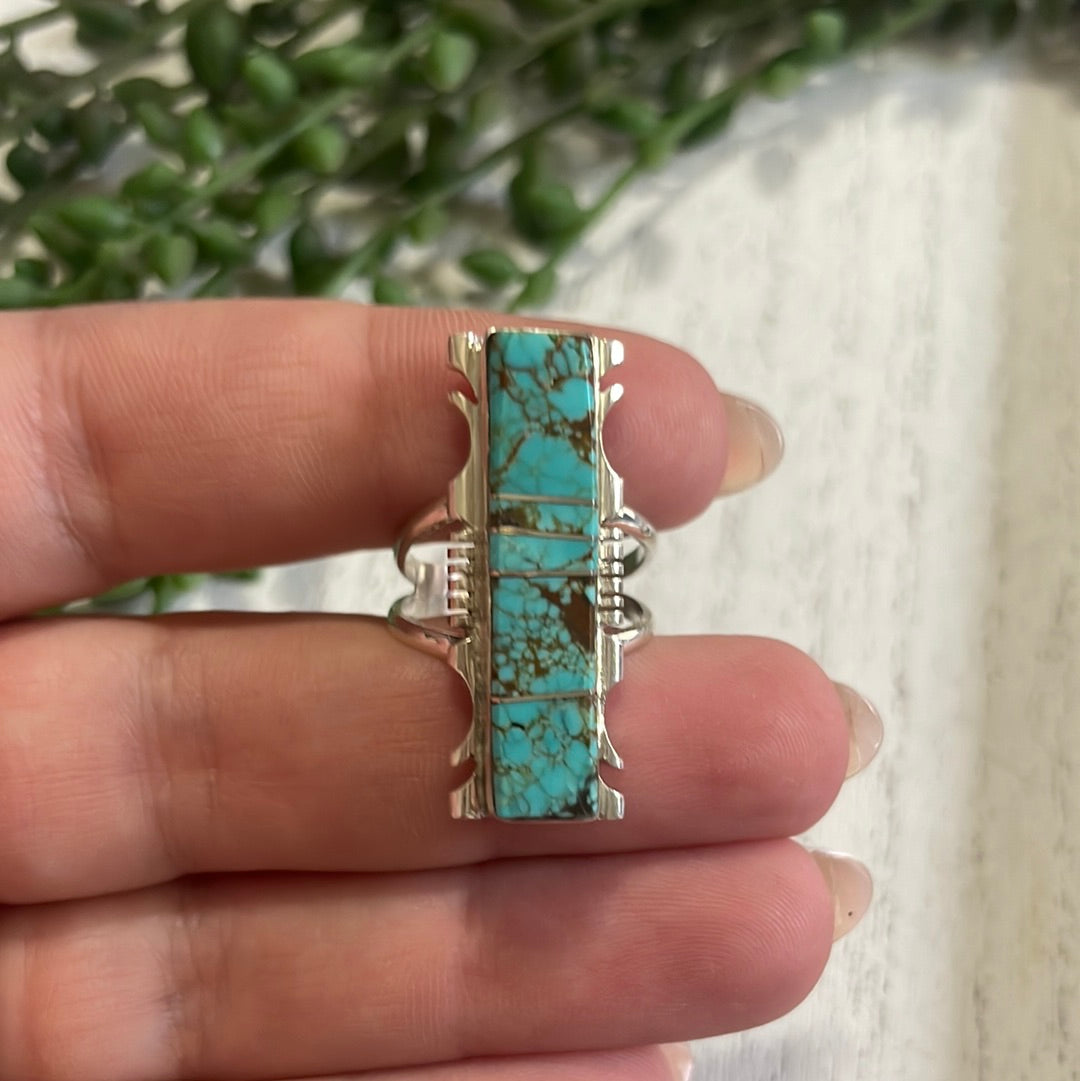 Handcrafted Sterling Silver Turquoise Bar Ring Signed