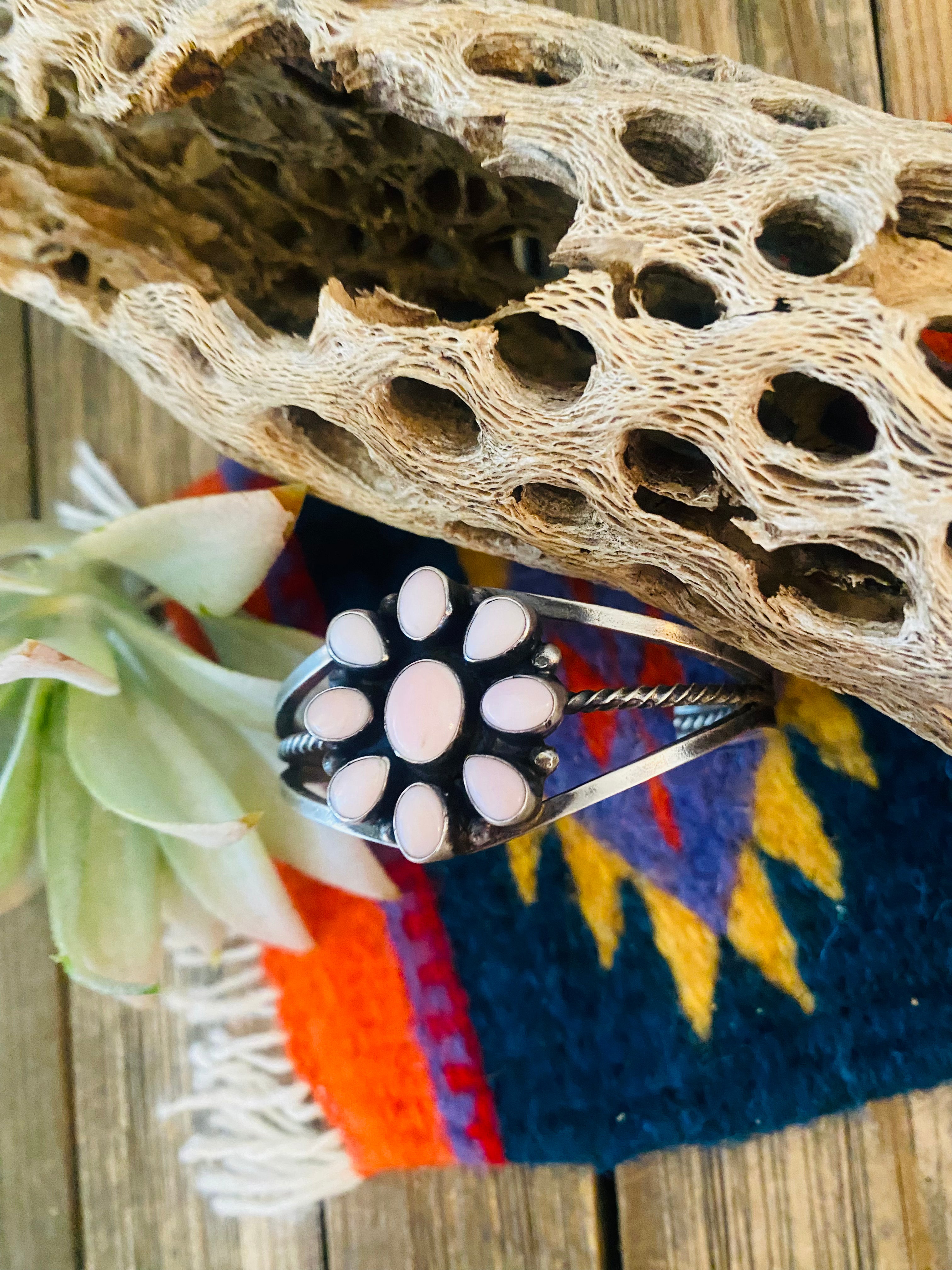 Handcrafted Queen Pink Conch Shell & Sterling Silver Cuff Bracelet