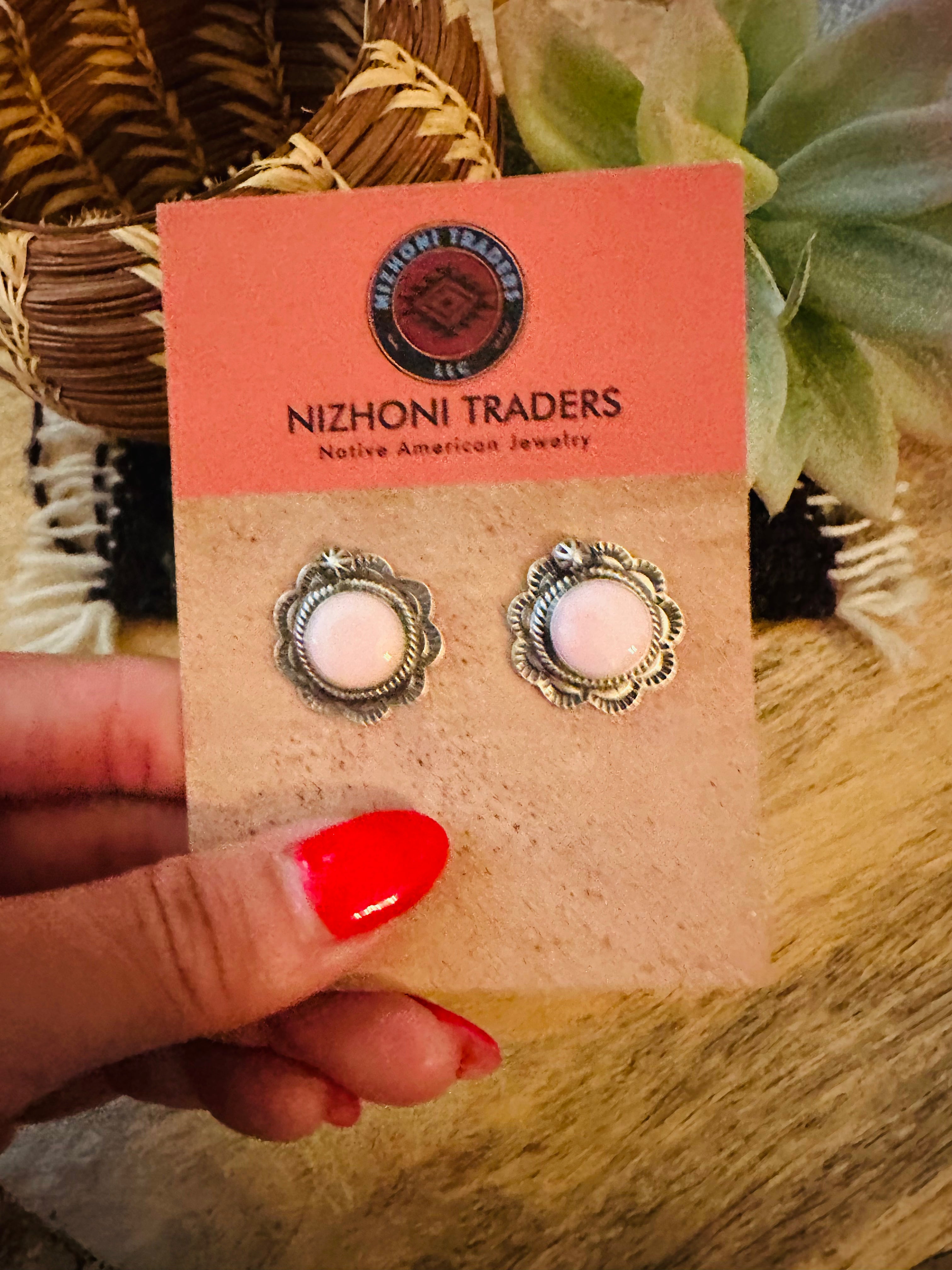 Handcrafted Queen Pink Conch & Sterling Silver Stud Earrings