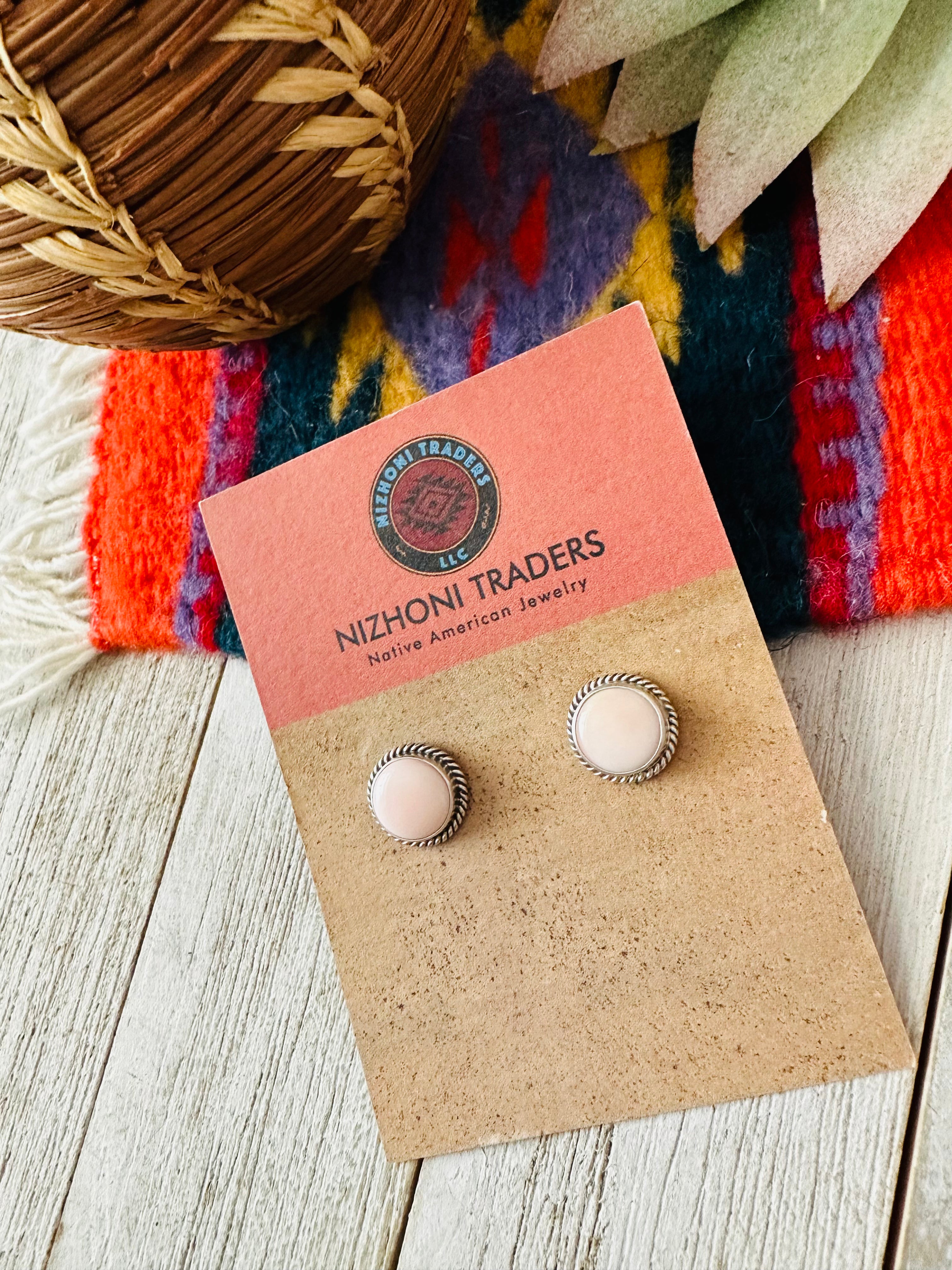 Handcrafted Queen Pink Conch Shell & Sterling Silver Stud Earrings