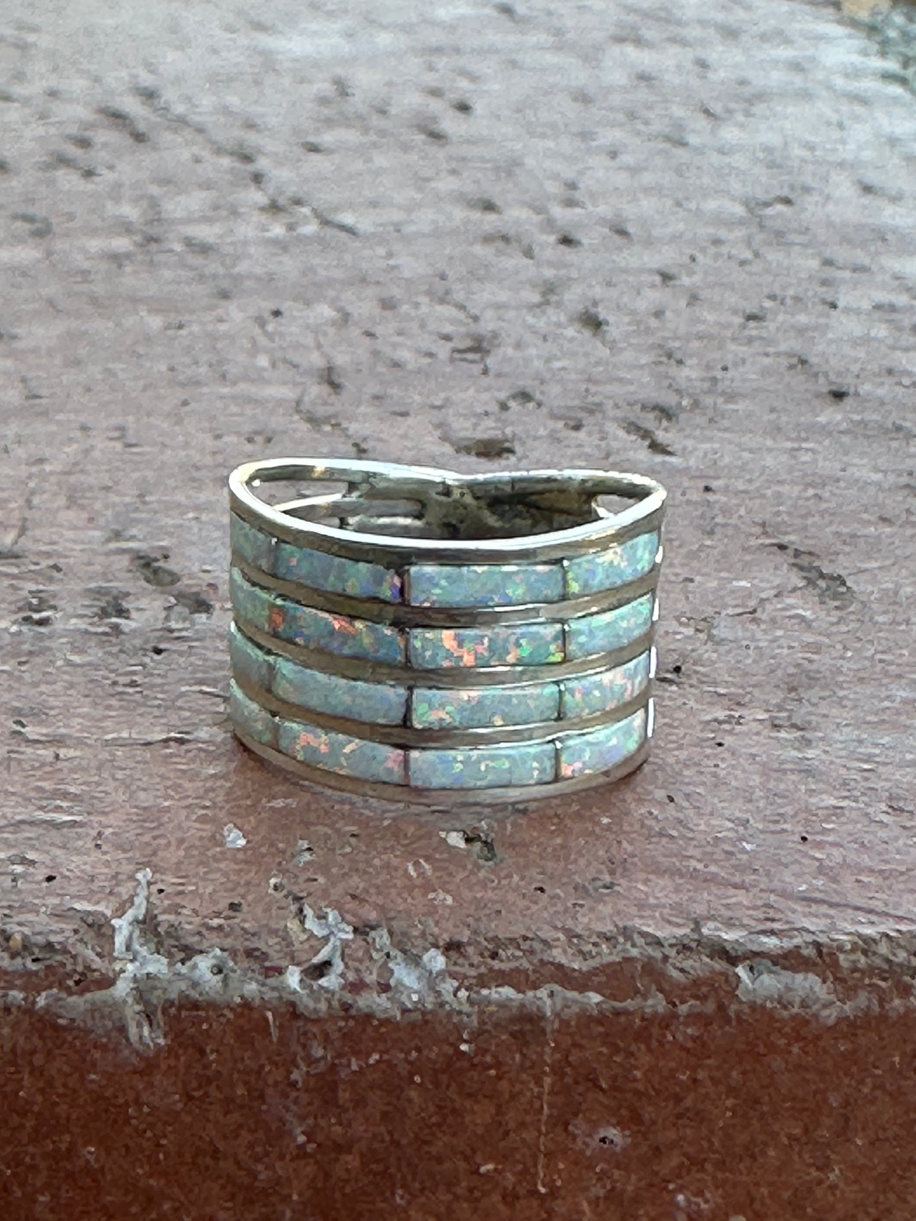 Handcrafted Sterling Silver White Opal 4 Row Rings