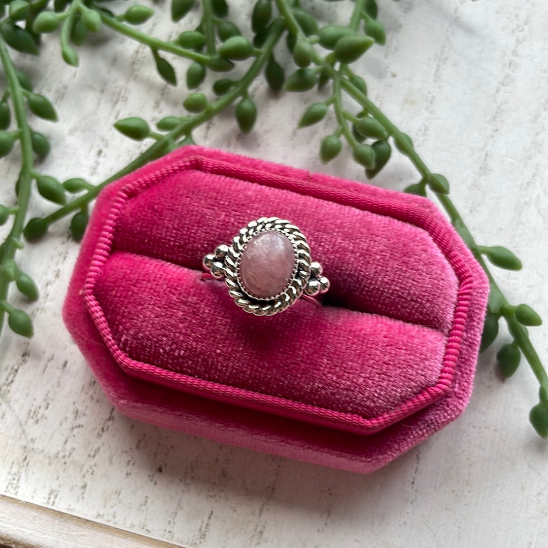 Handcrafted Sterling Silver & Rhodochrosite Round Ring