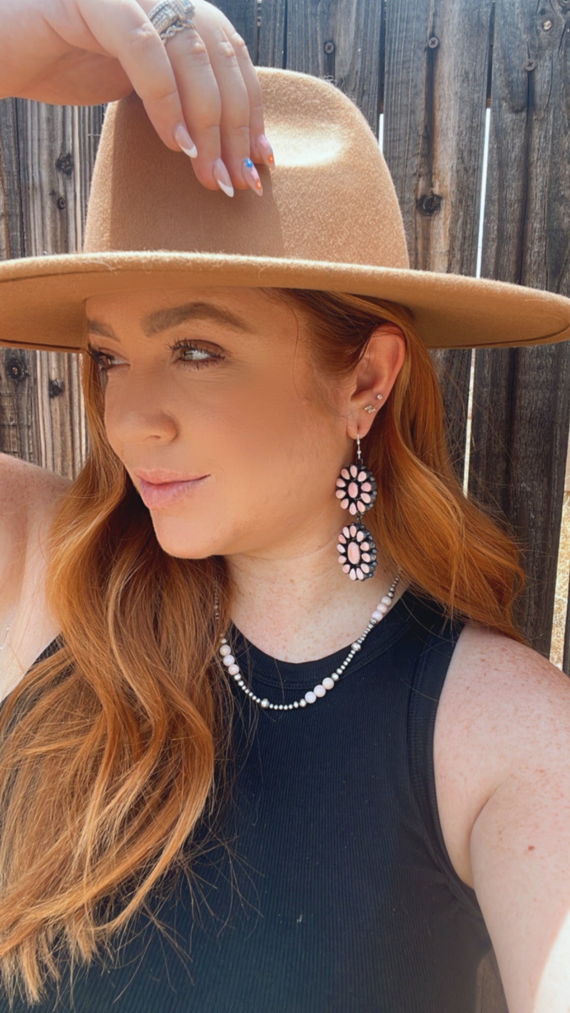 “The Sunday Morning” Handcrafted Pink Conch and Sterling Silver Flower Dangle Earrings Signed