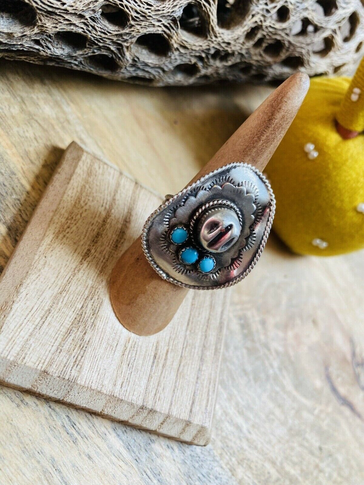 Handcrafted Turquoise and Sterling Silver Cowboy Hat ring
