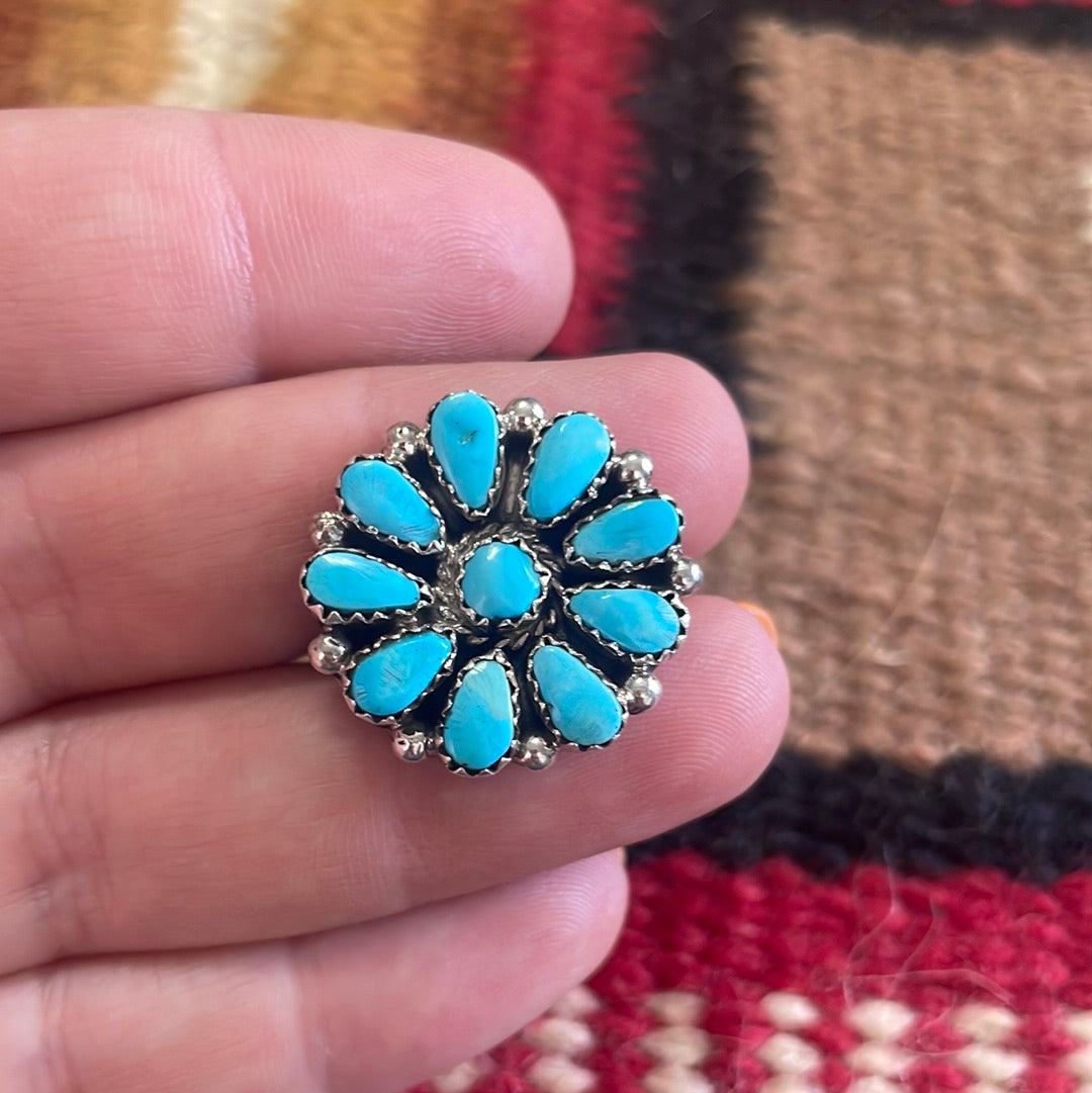 Handcrafted Sterling Silver & Turquoise Small Flower Ring
