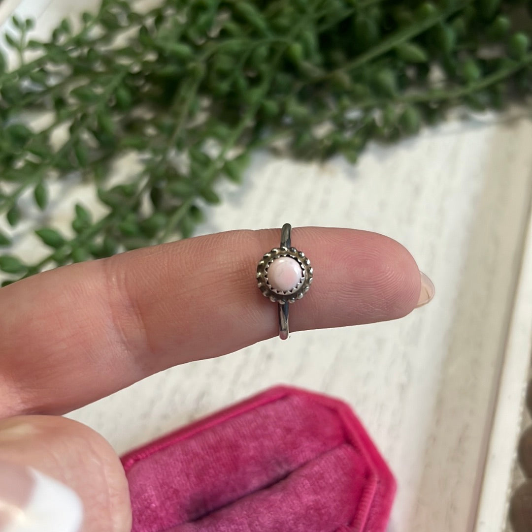 Dainty Handcrafted Sterling Silver & Pink Conch Dot Ring