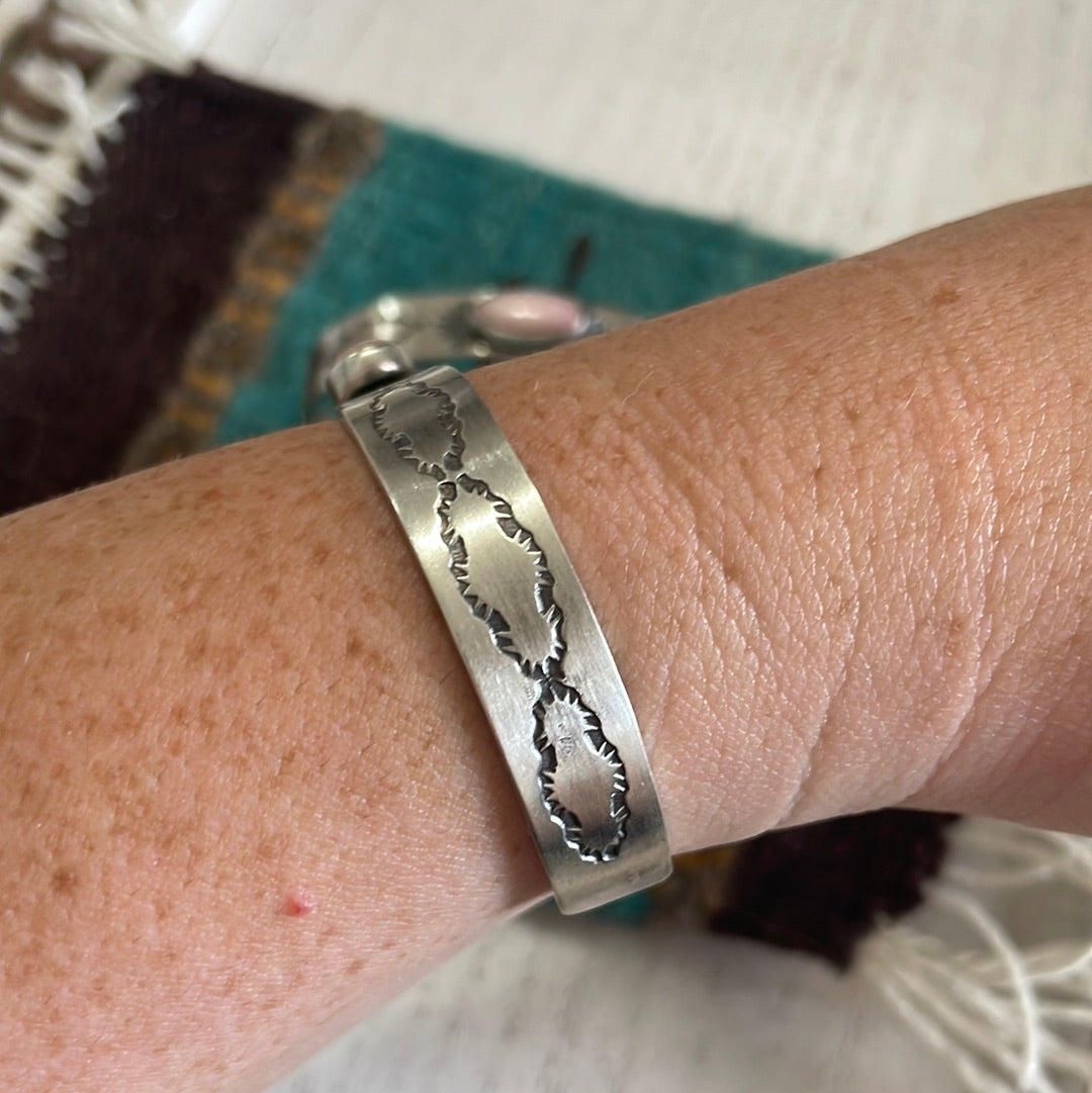 Pink Conch & Sterling Silver Adjustable Cuff Bracelet Signed