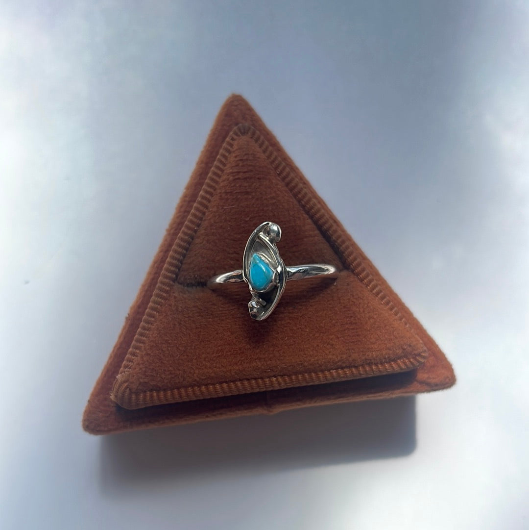 Handcrafted Single Stone Turquoise & Stamped Sterling Silver Ring